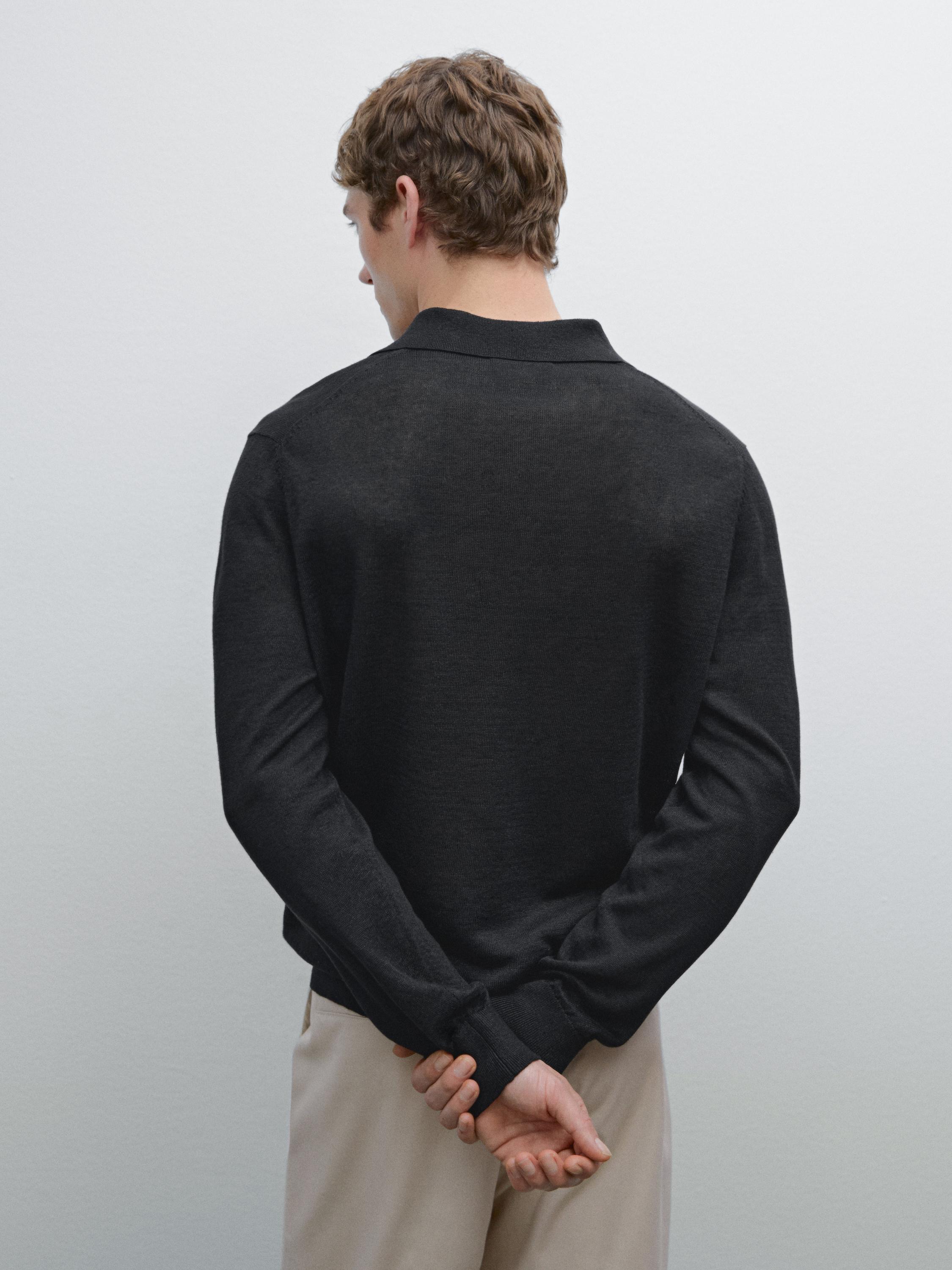 Linen polo collar knit sweater