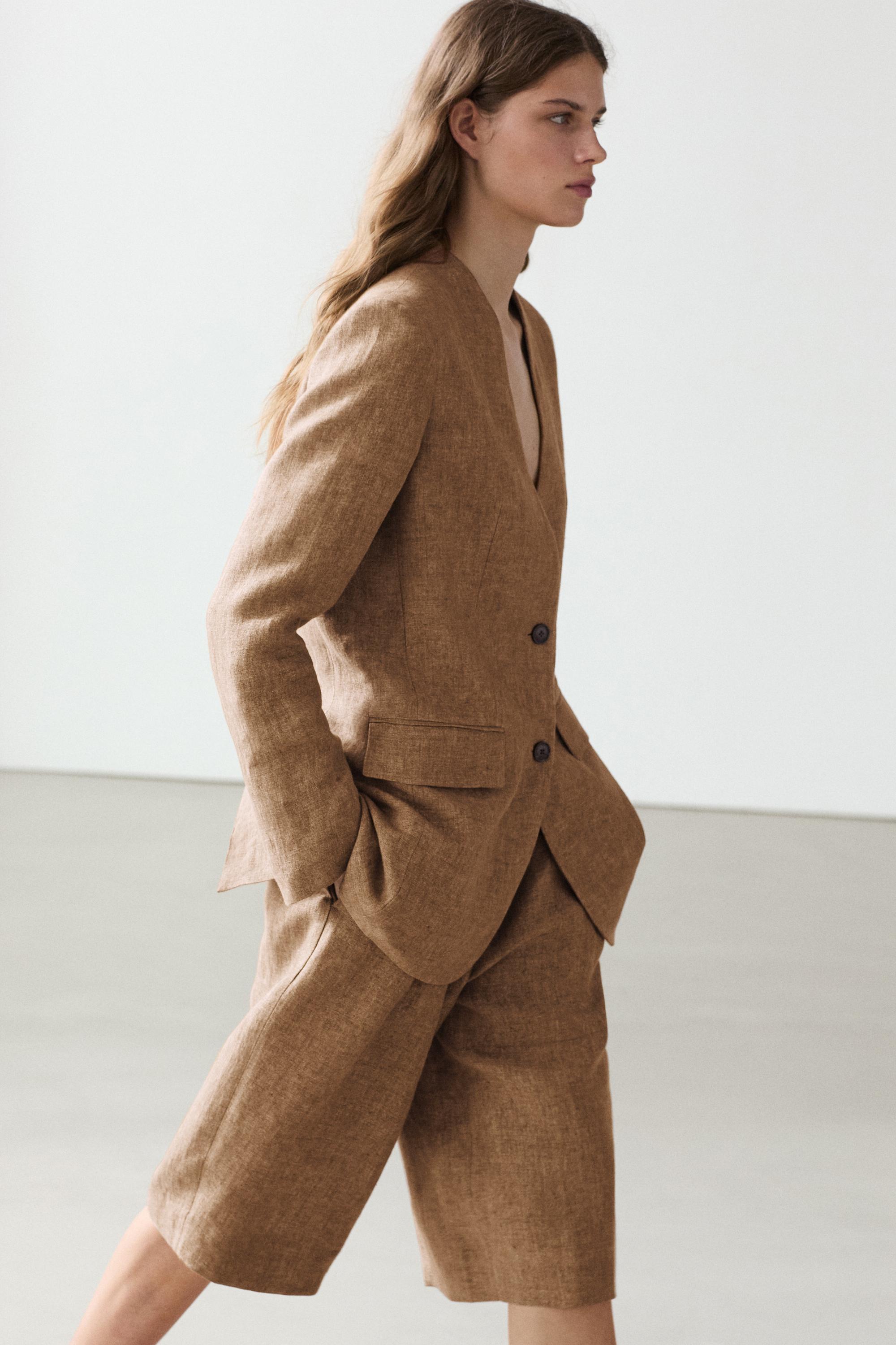 100% linen melange suit blazer — CAMEL