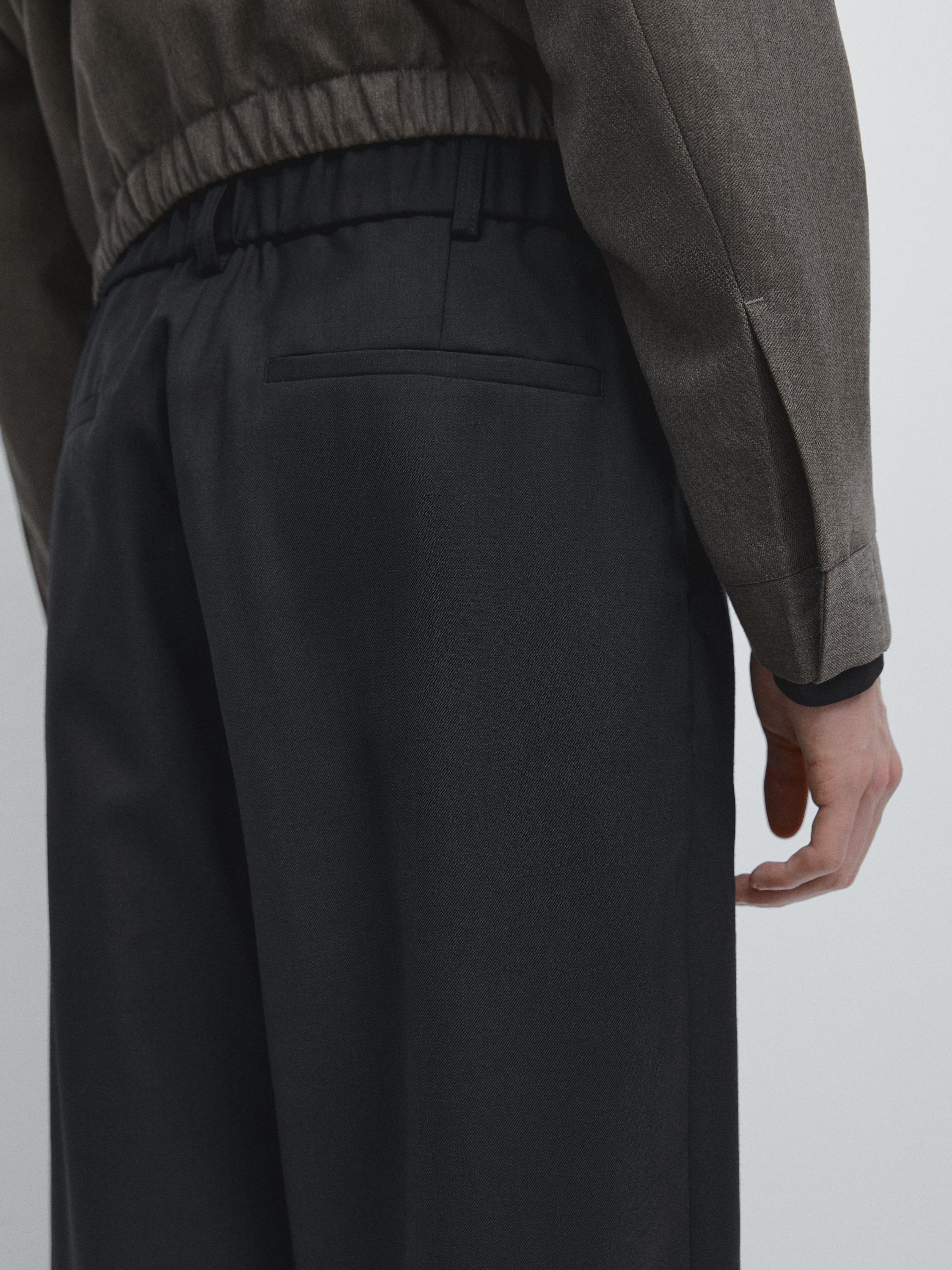 Relaxed fit wool blend trousers with darts — NAVY BLUE