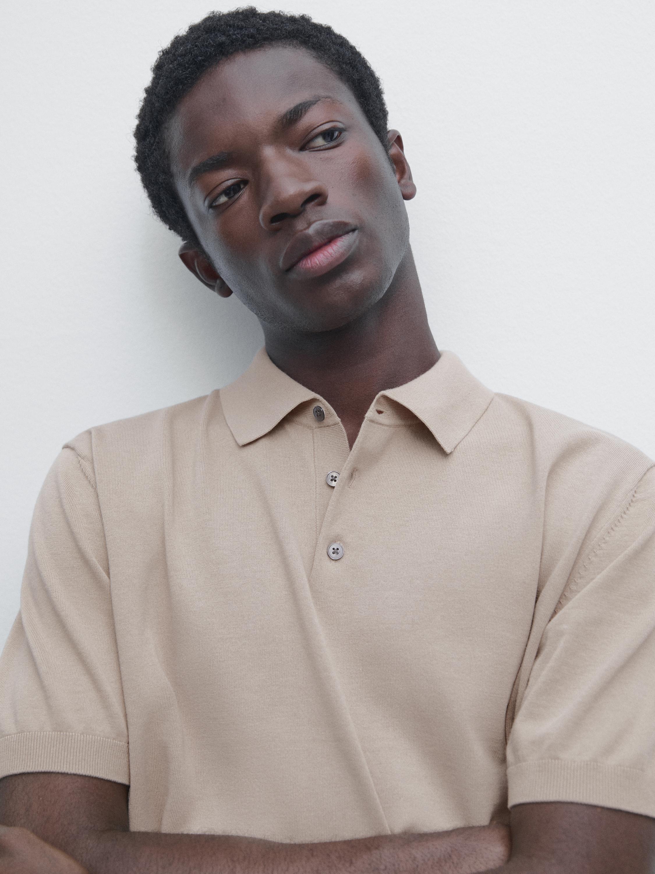 100% cotton knit polo shirt — BEIGE