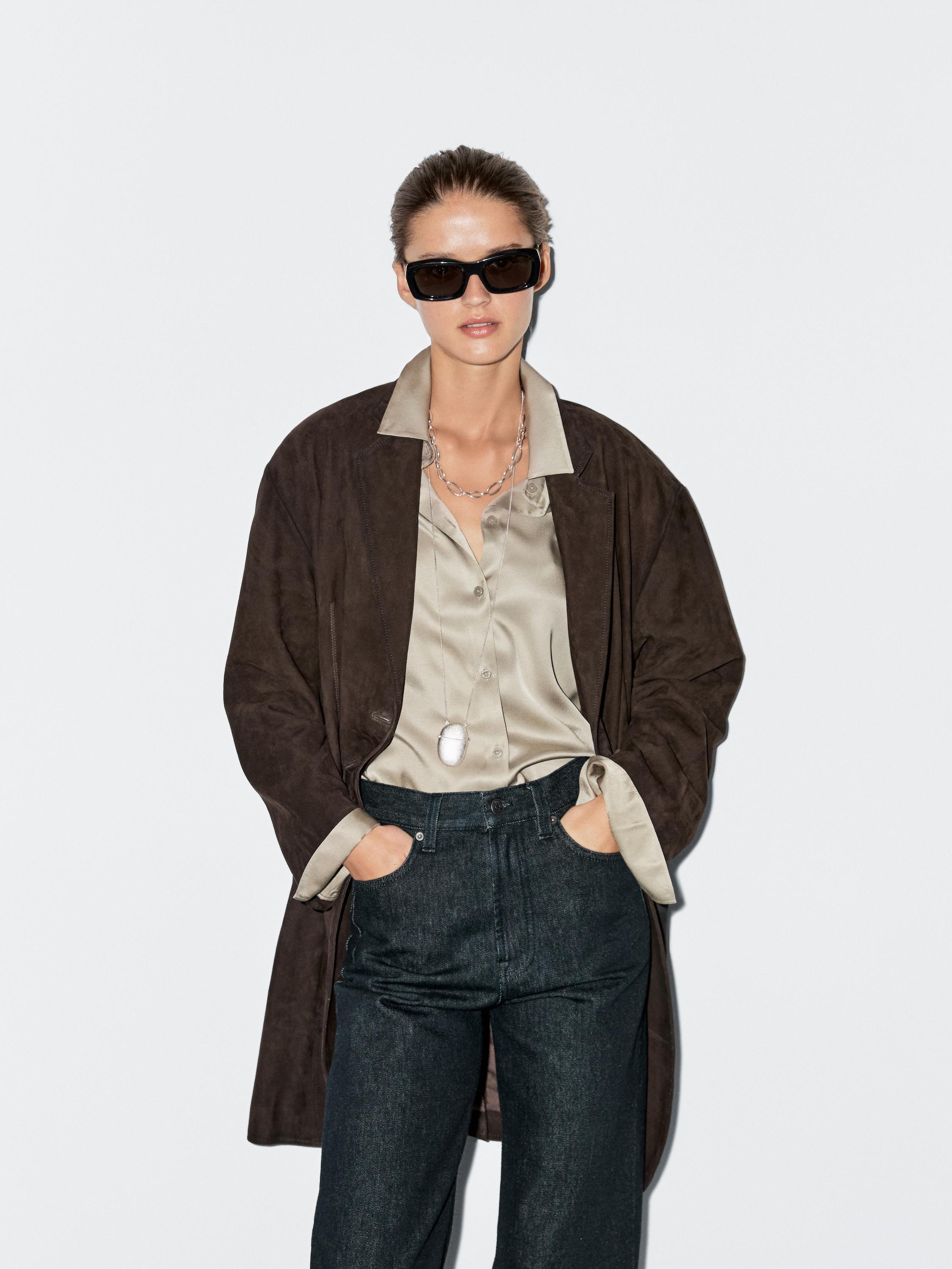 Long suede leather coat — BROWN