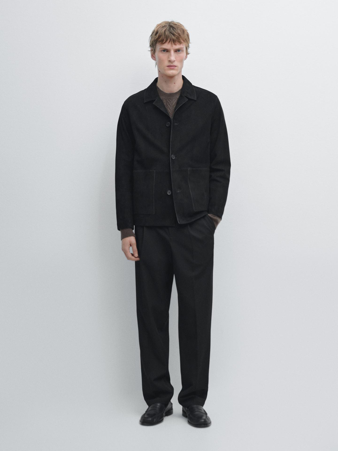 Blouson En Cuir Noir Massimo Dutti - Taille 36/38 Femme, Coupe Bomber - Occasion En Très Bon état