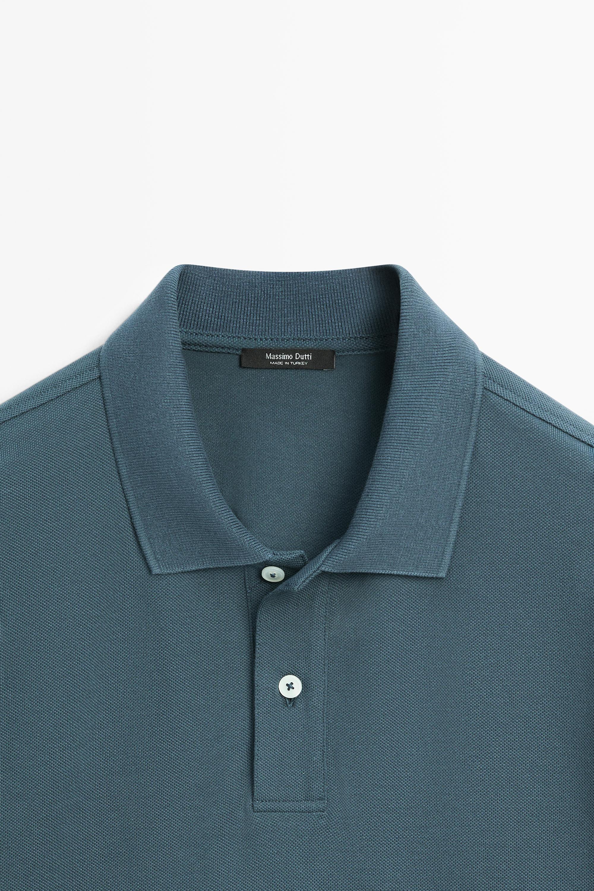 Micro-textured cotton piqué polo shirt — TURQUOISE