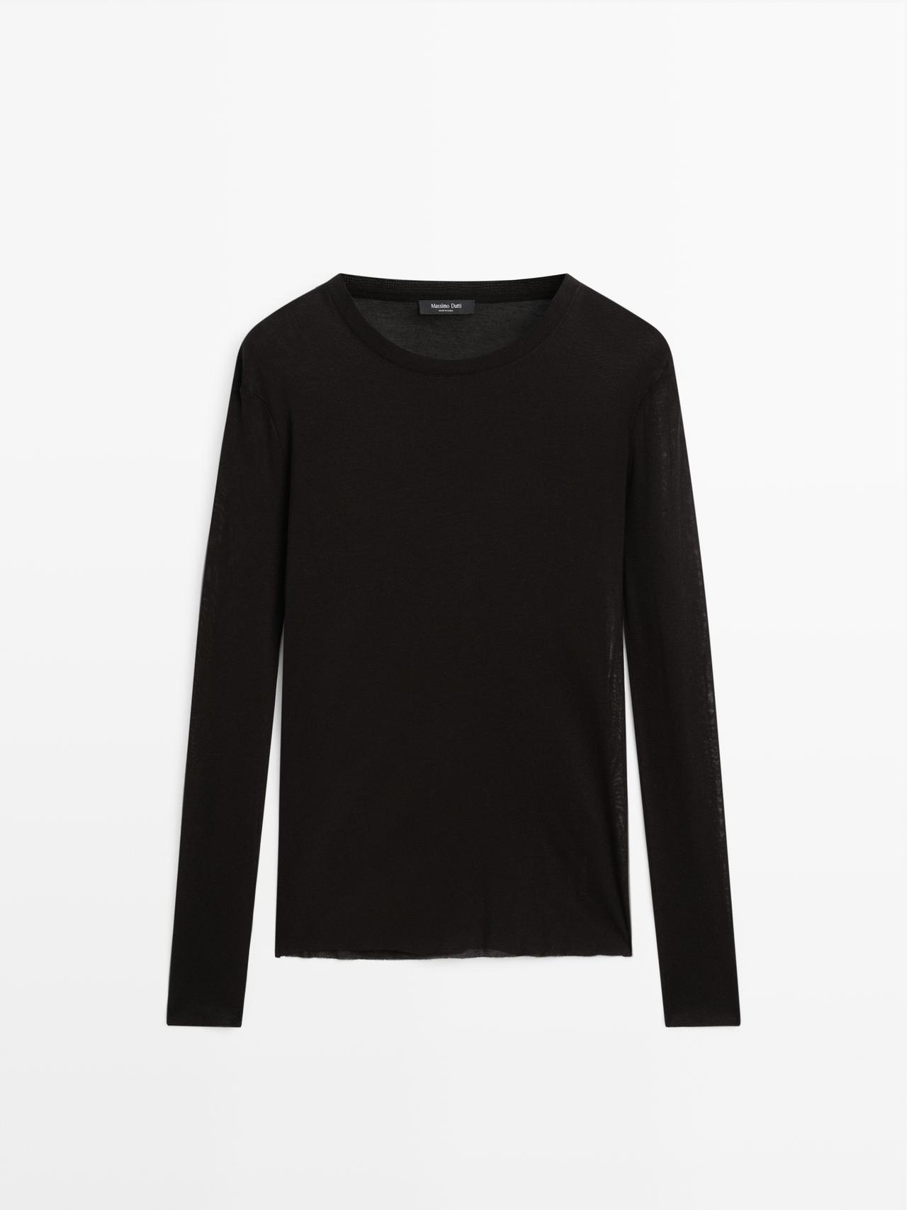 Massimo Dutti - Dame - Let, Regular Fit T-Shirt Med Lange Ærmer - Sort - Xs