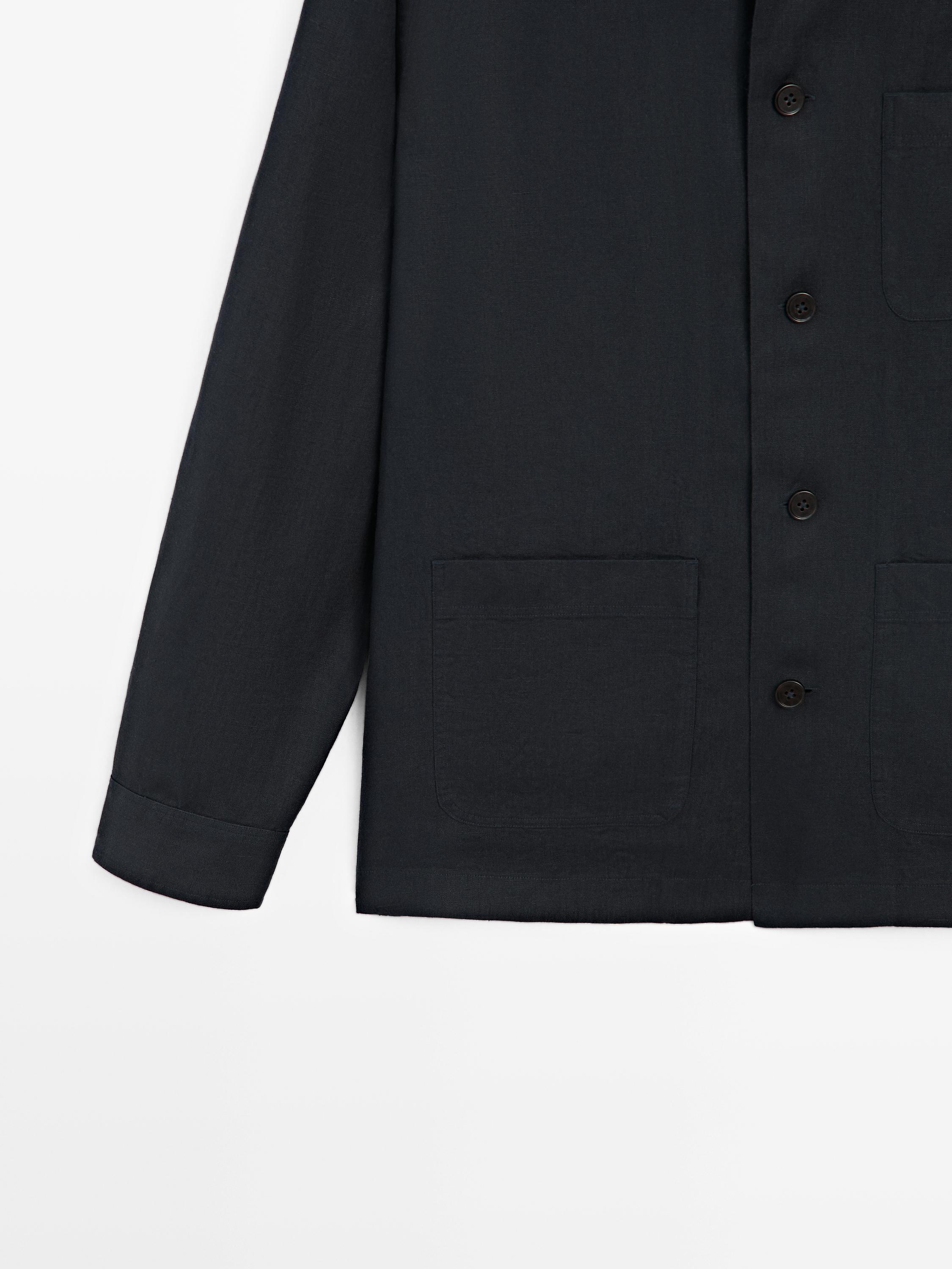 Linen total look overshirt with pocket details — NAVY BLUE