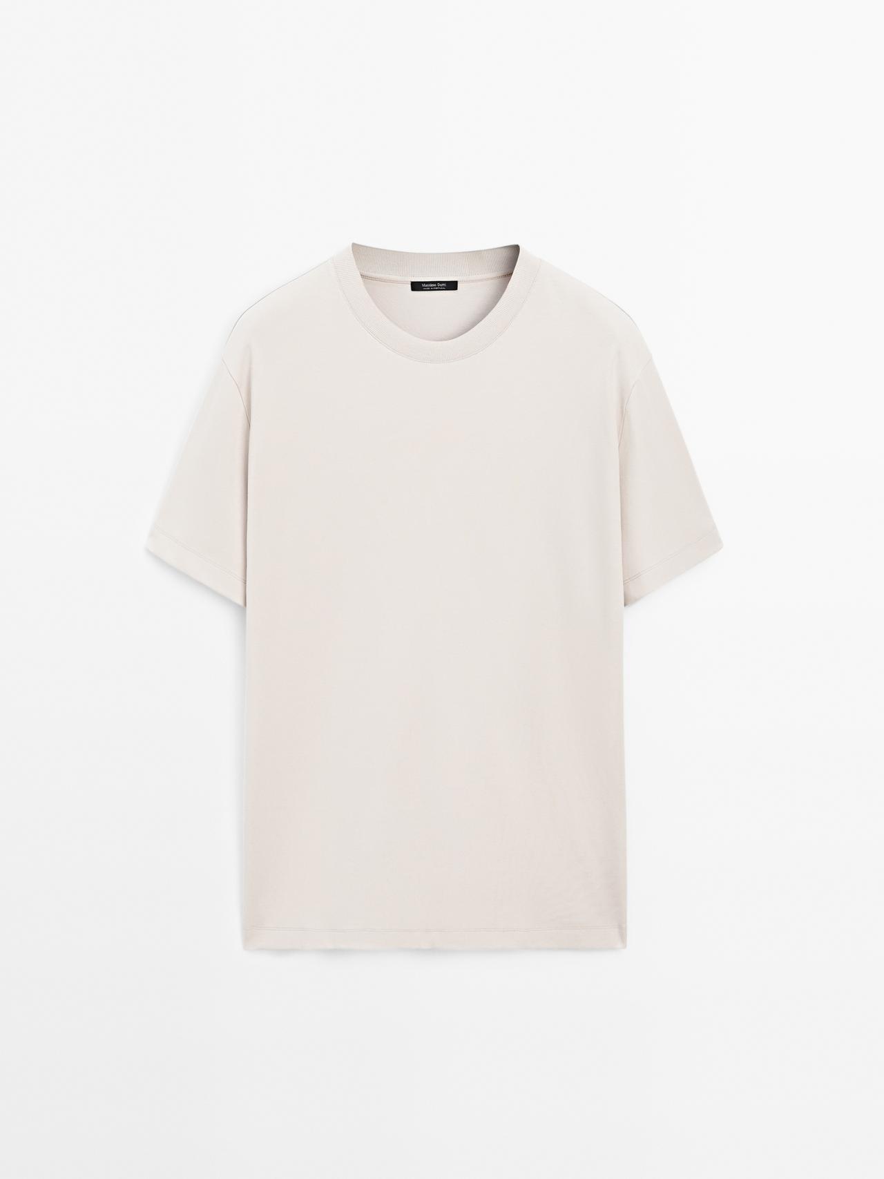 Massimo Dutti - Herre - T-Shirt I 100% Medium Weight-Bomuld - Sand - Xxl