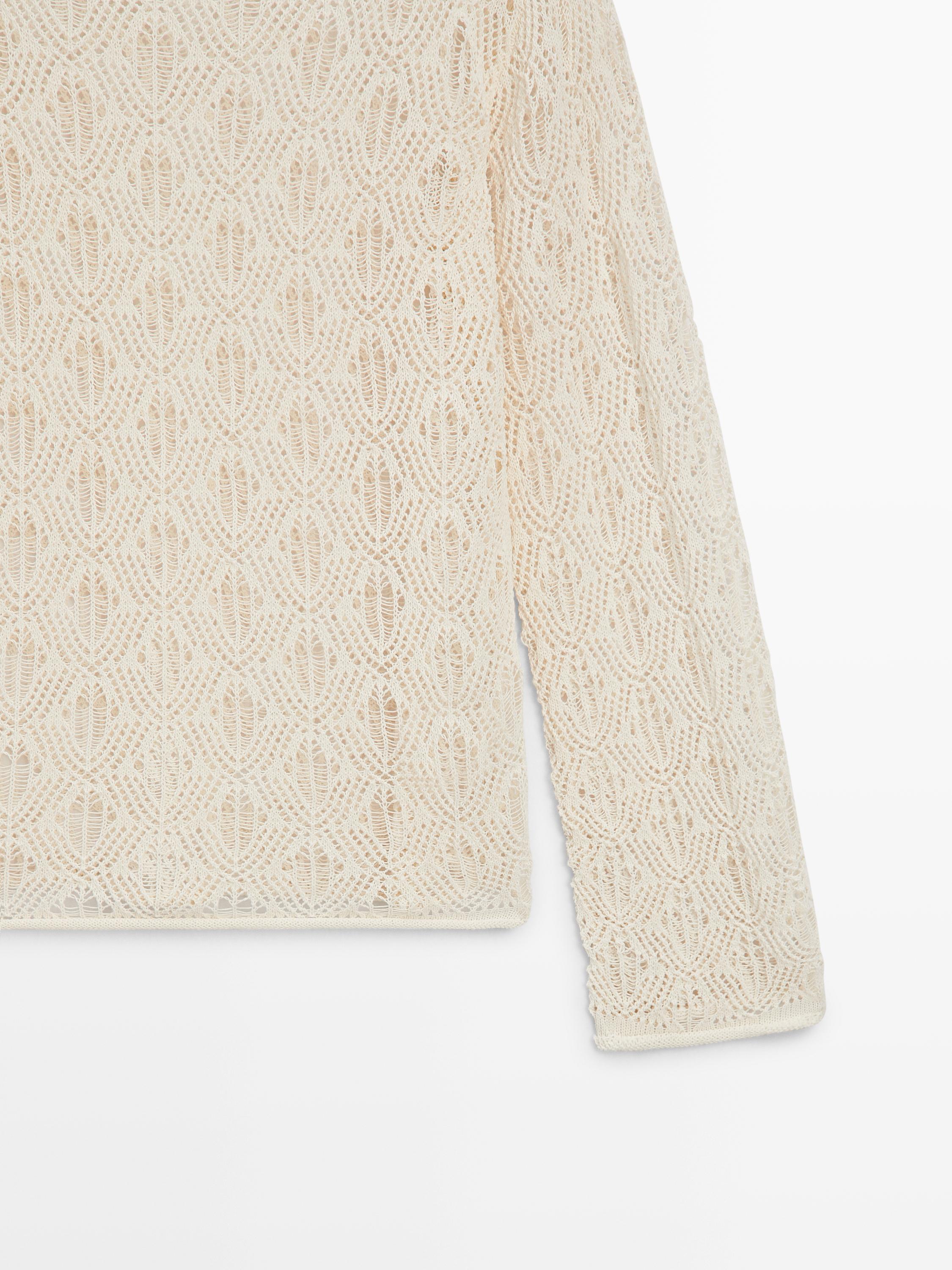 Boatneck sweater with openwork detail — CREAM