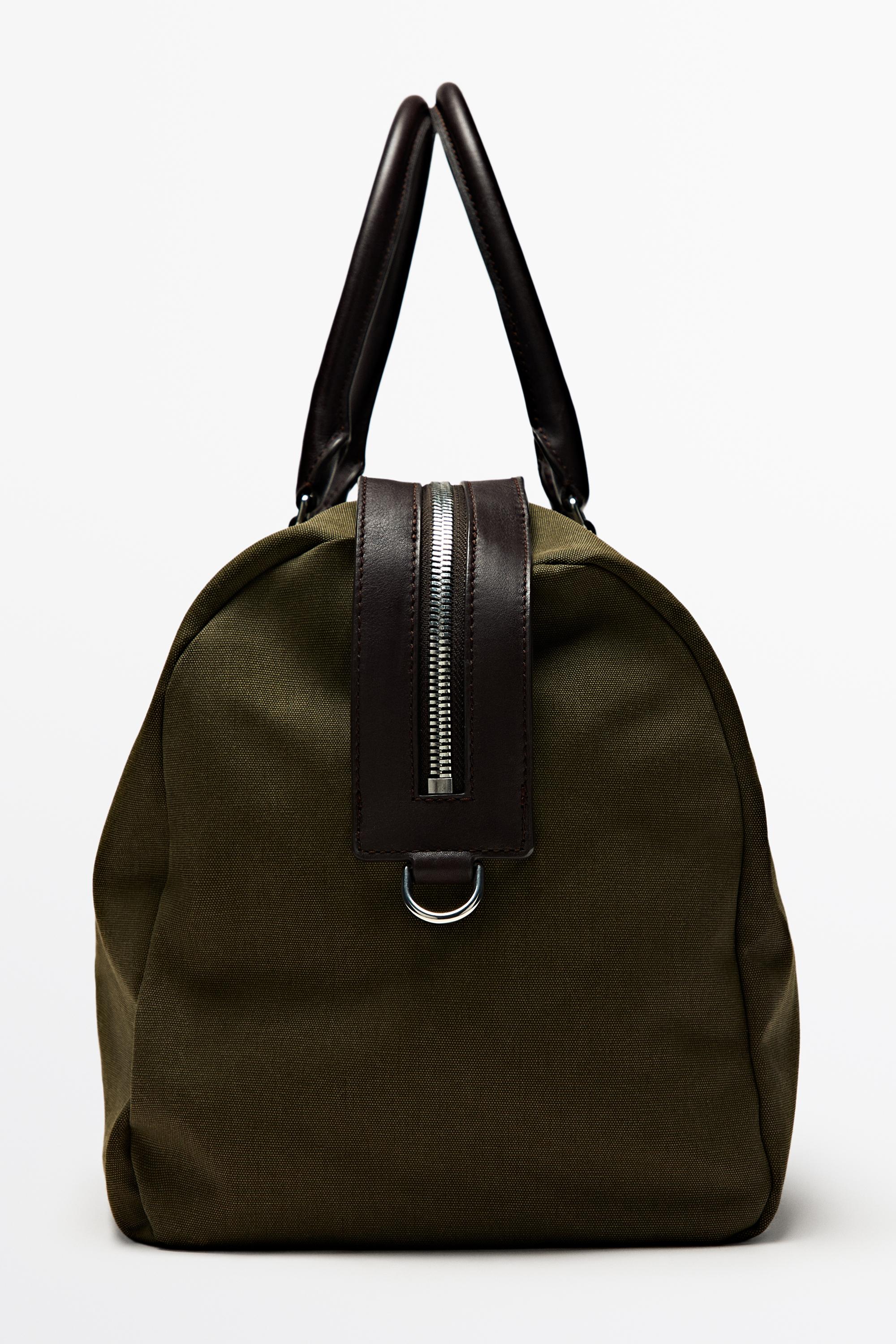 Nappa leather detail travel bag — KHAKI
