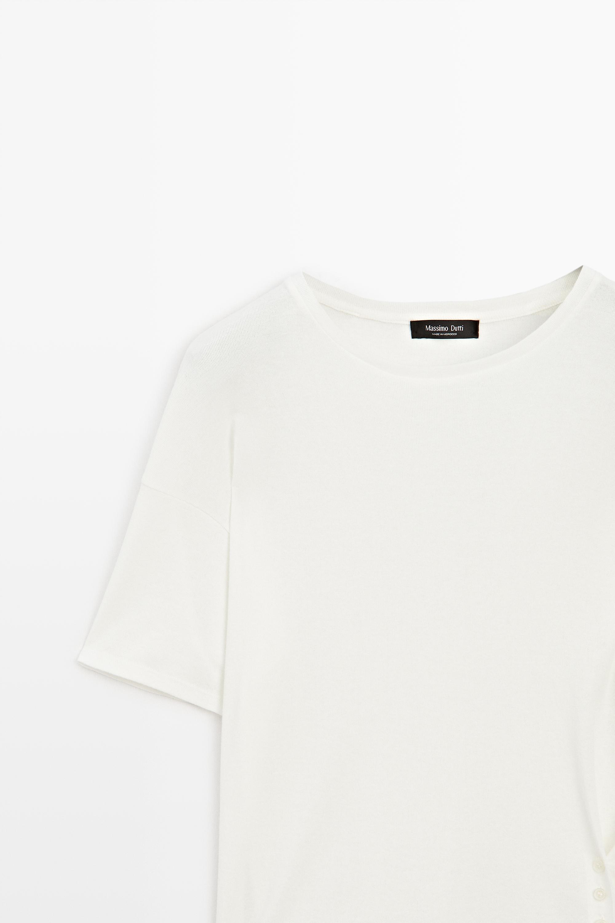 Button-detail short sleeve T-shirt — Off white
