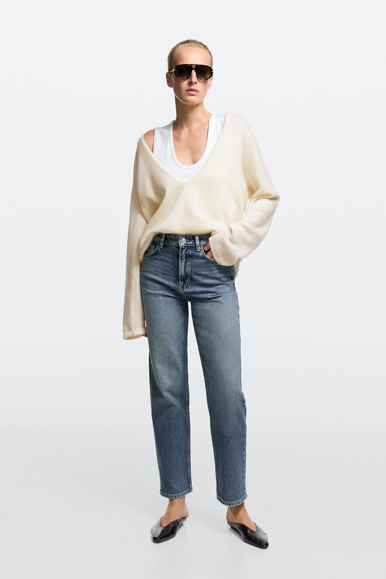 High-waist cropped straight-leg jeans — Light Blue