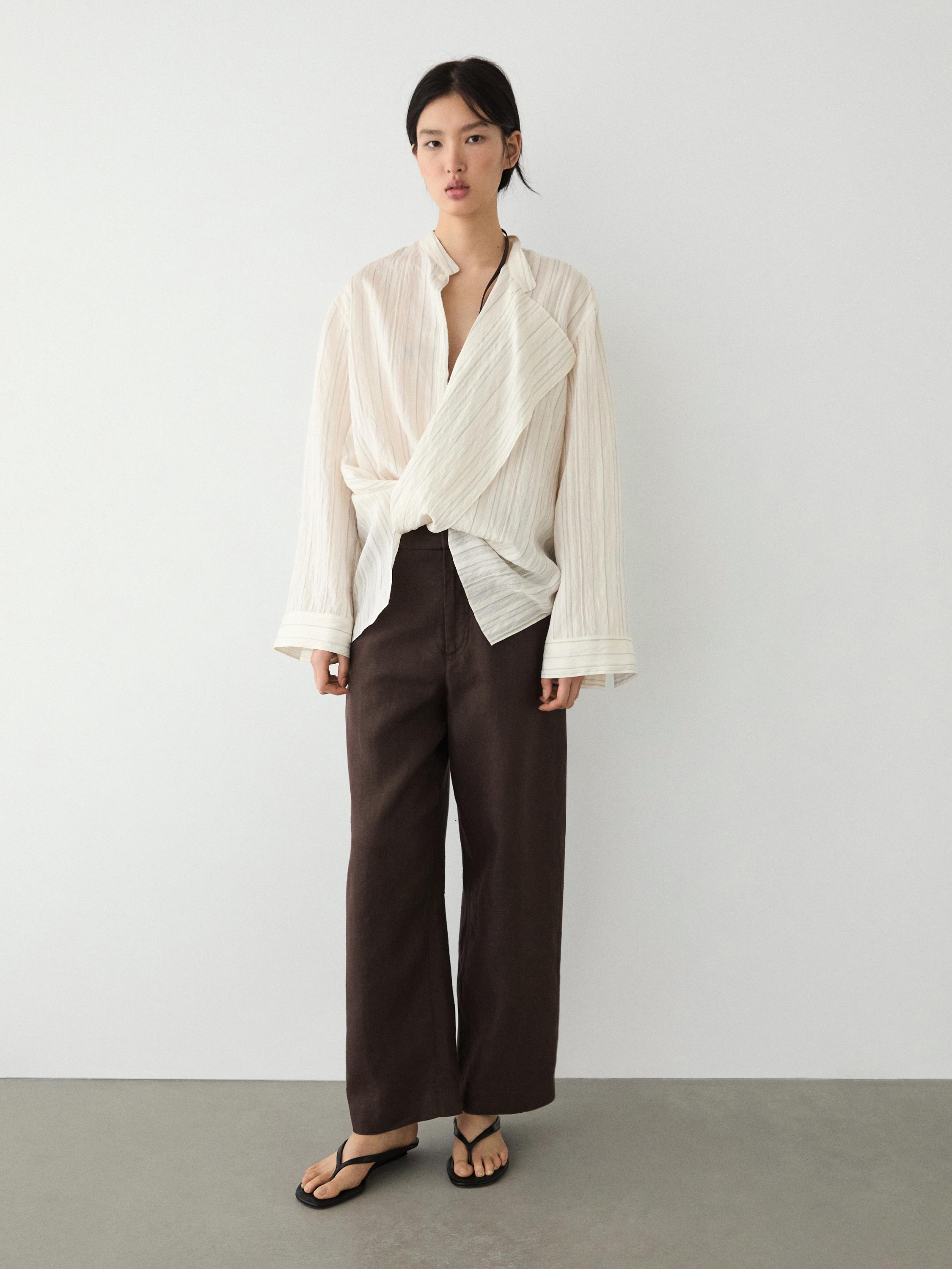 Flowing 100% linen trousers — BROWN