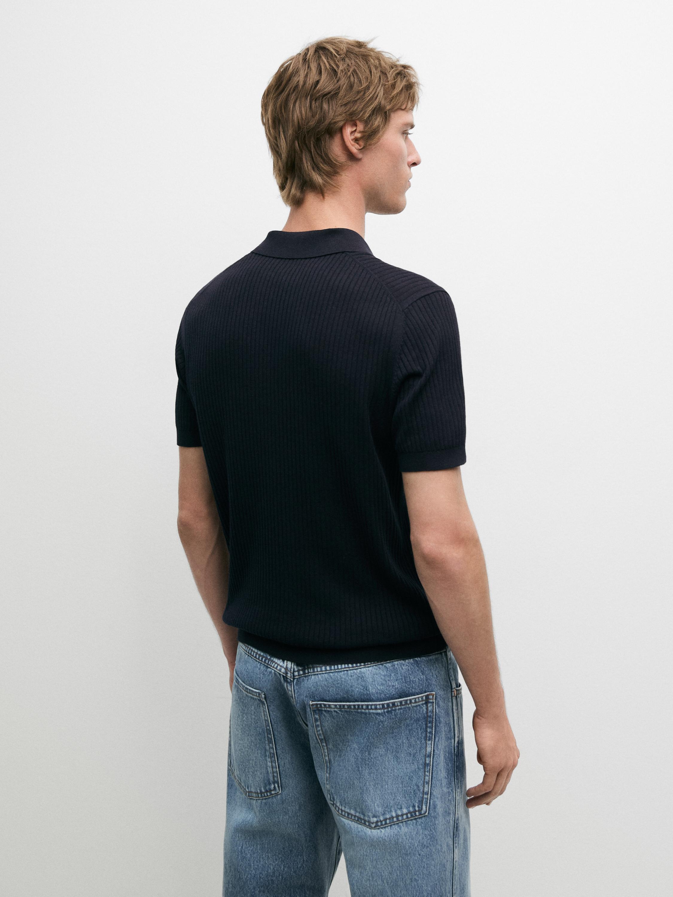 Quarter-zip knit polo sweater — NAVY BLUE