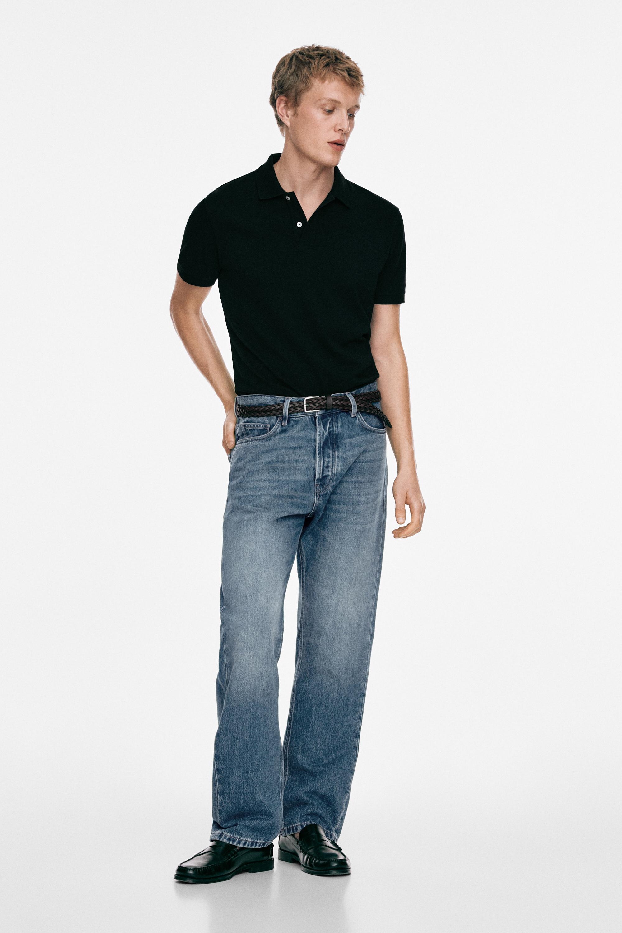 Micro-textured cotton piqué polo shirt — BLACK
