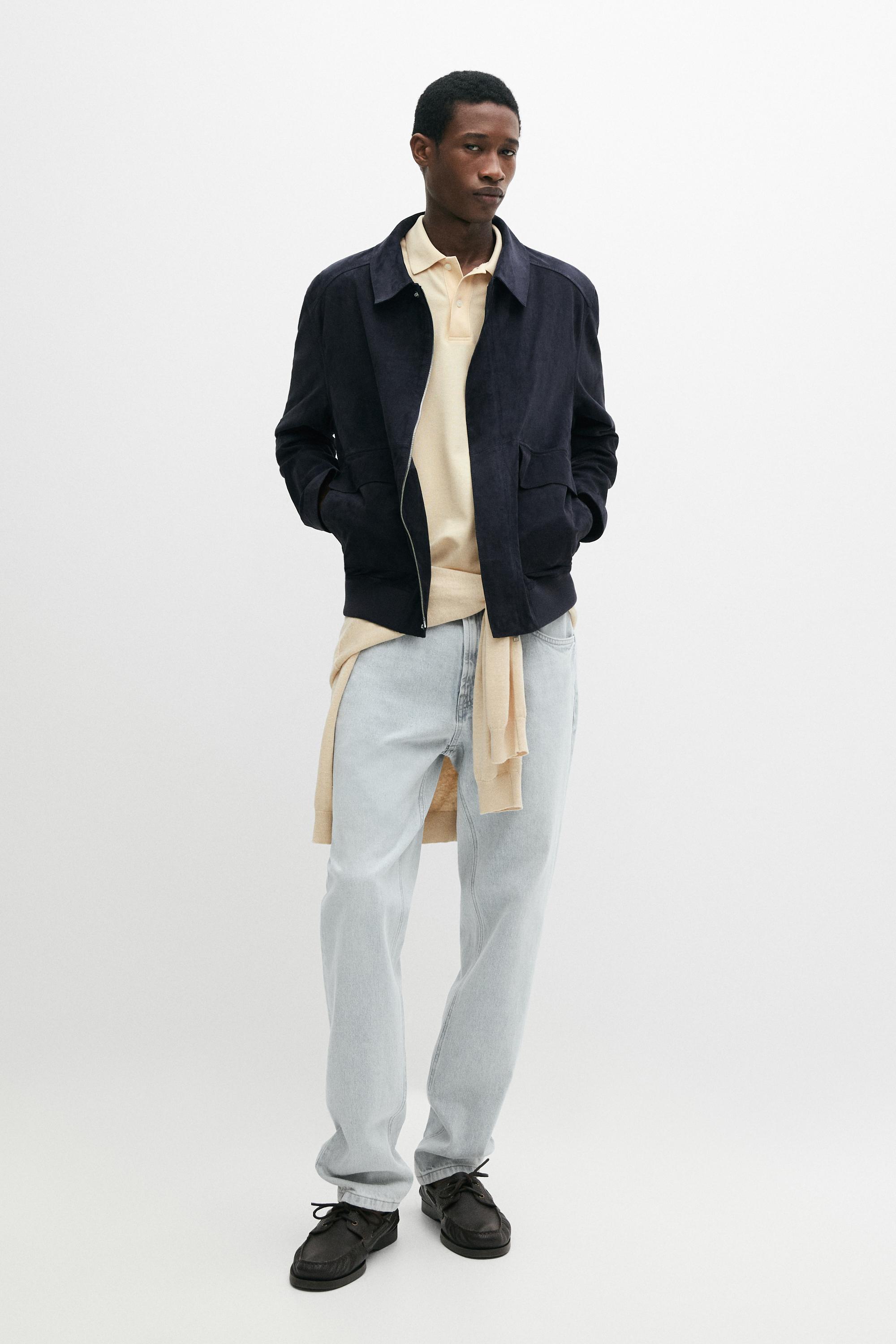 Suede leather jacket with pockets — BLUE