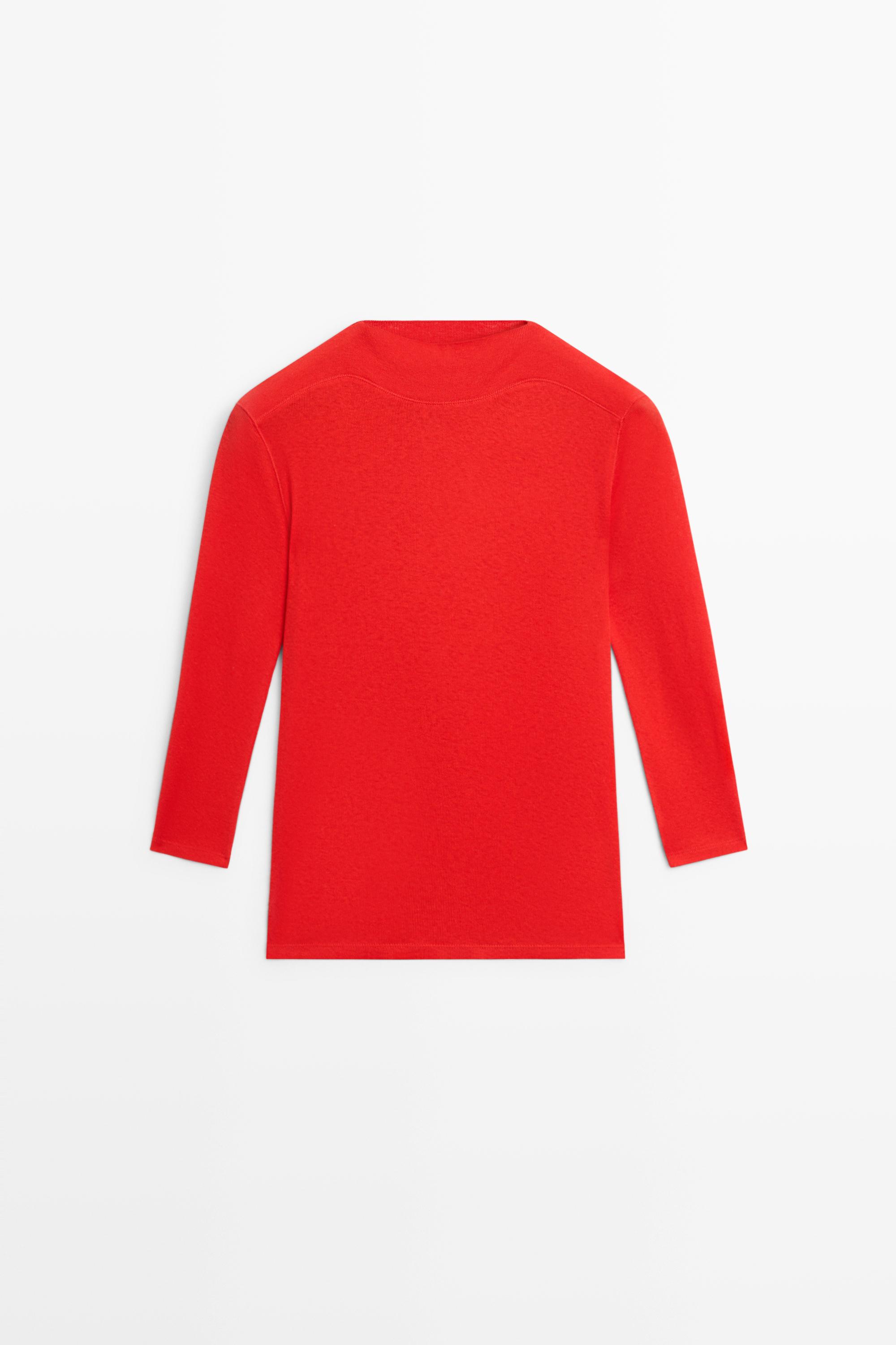 Mock neck elbow-sleeve T-shirt