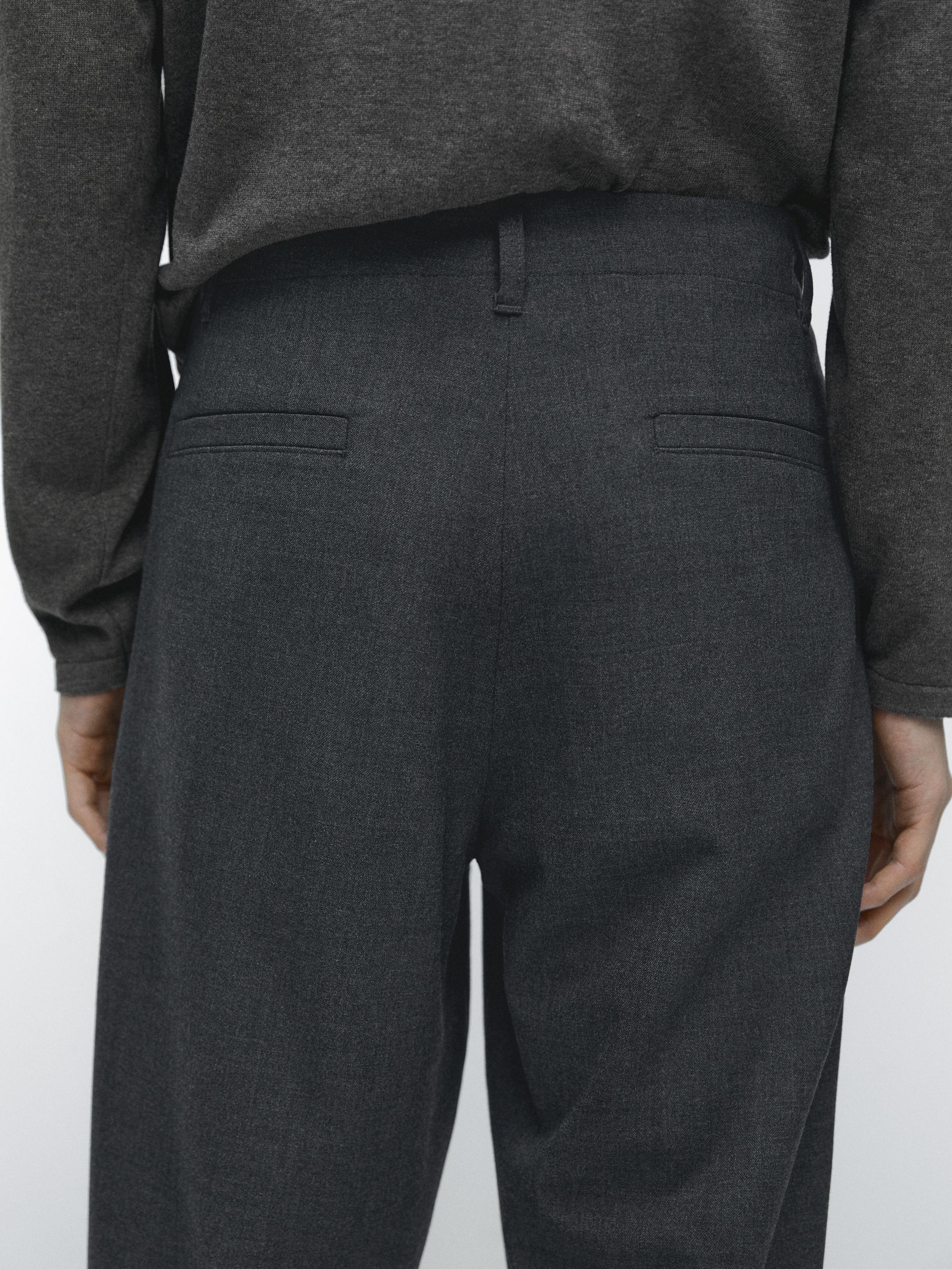 Cool wool textured trousers — GREY
