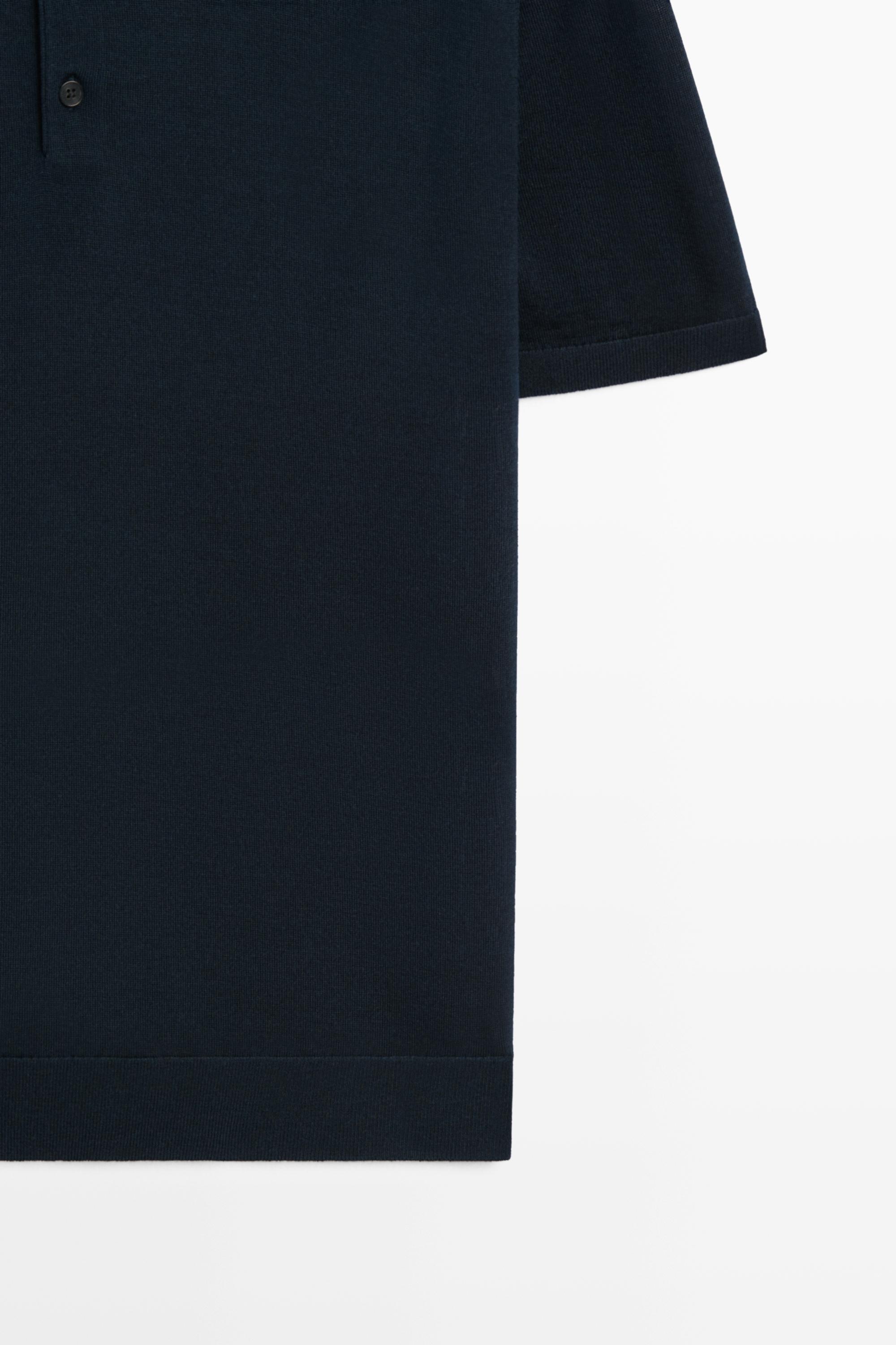 Wool blend knit polo shirt — NAVY BLUE