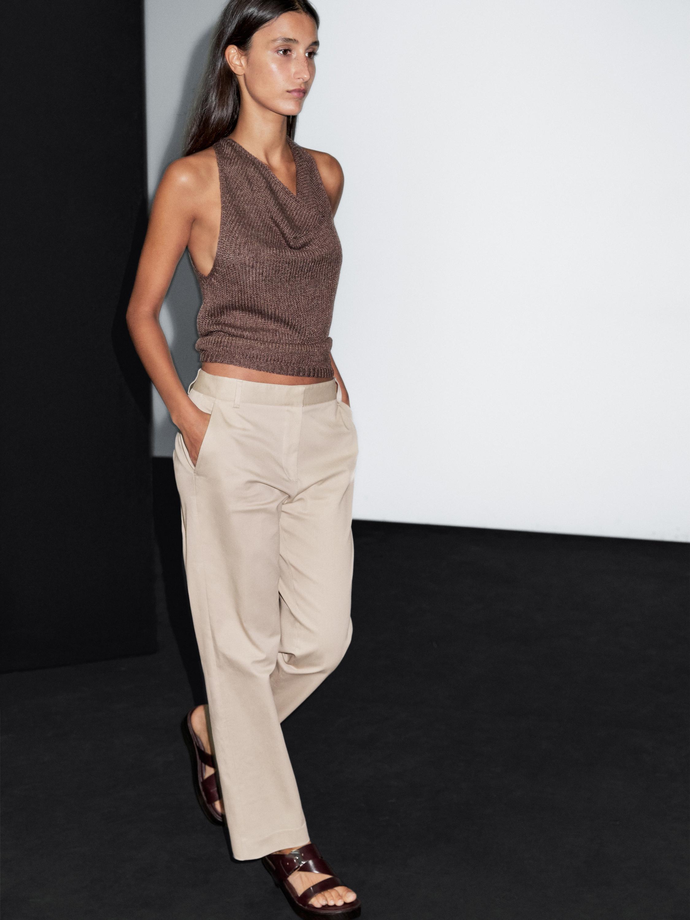 Straight-leg cotton blend trousers