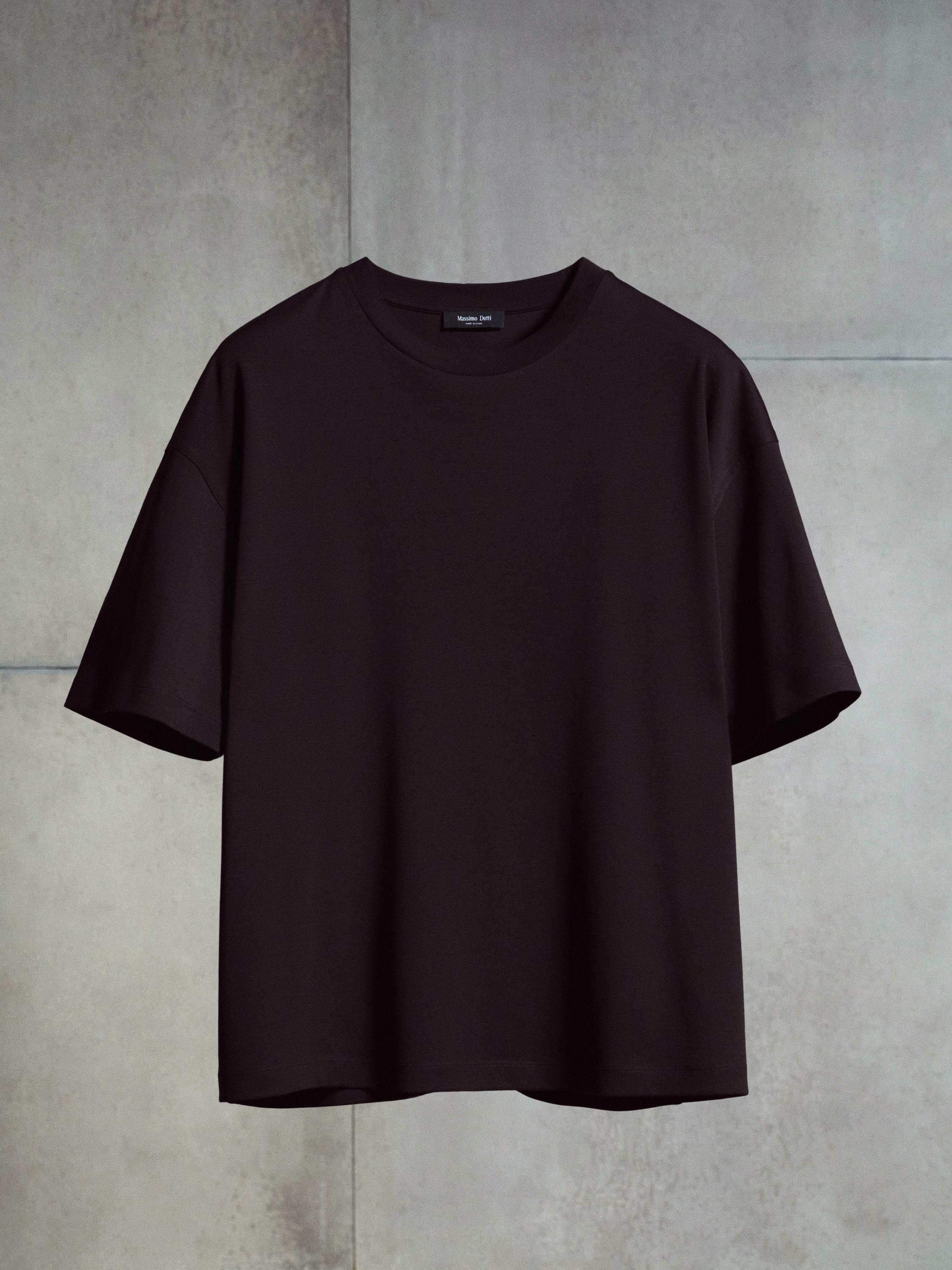 Boxy fit short sleeve cotton blend T-shirt — BROWN