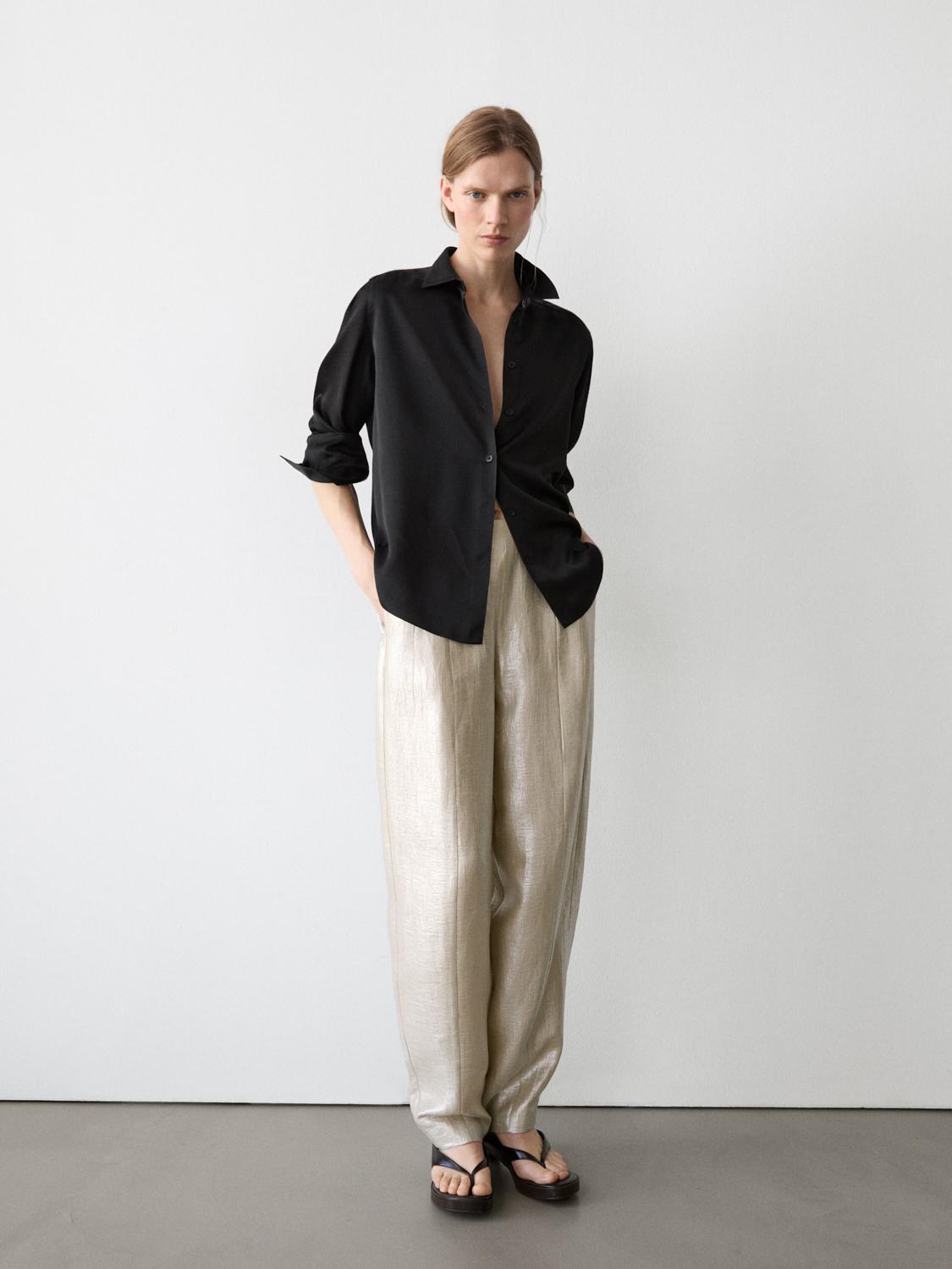 Flowing metallic linen trousers — BEIGE