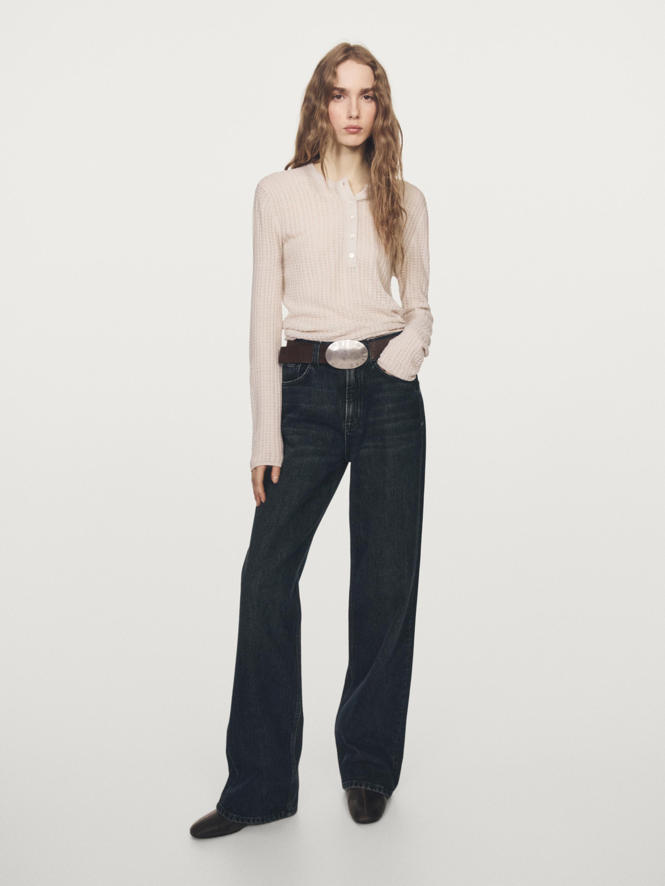 Cutwork wool blend henley sweater