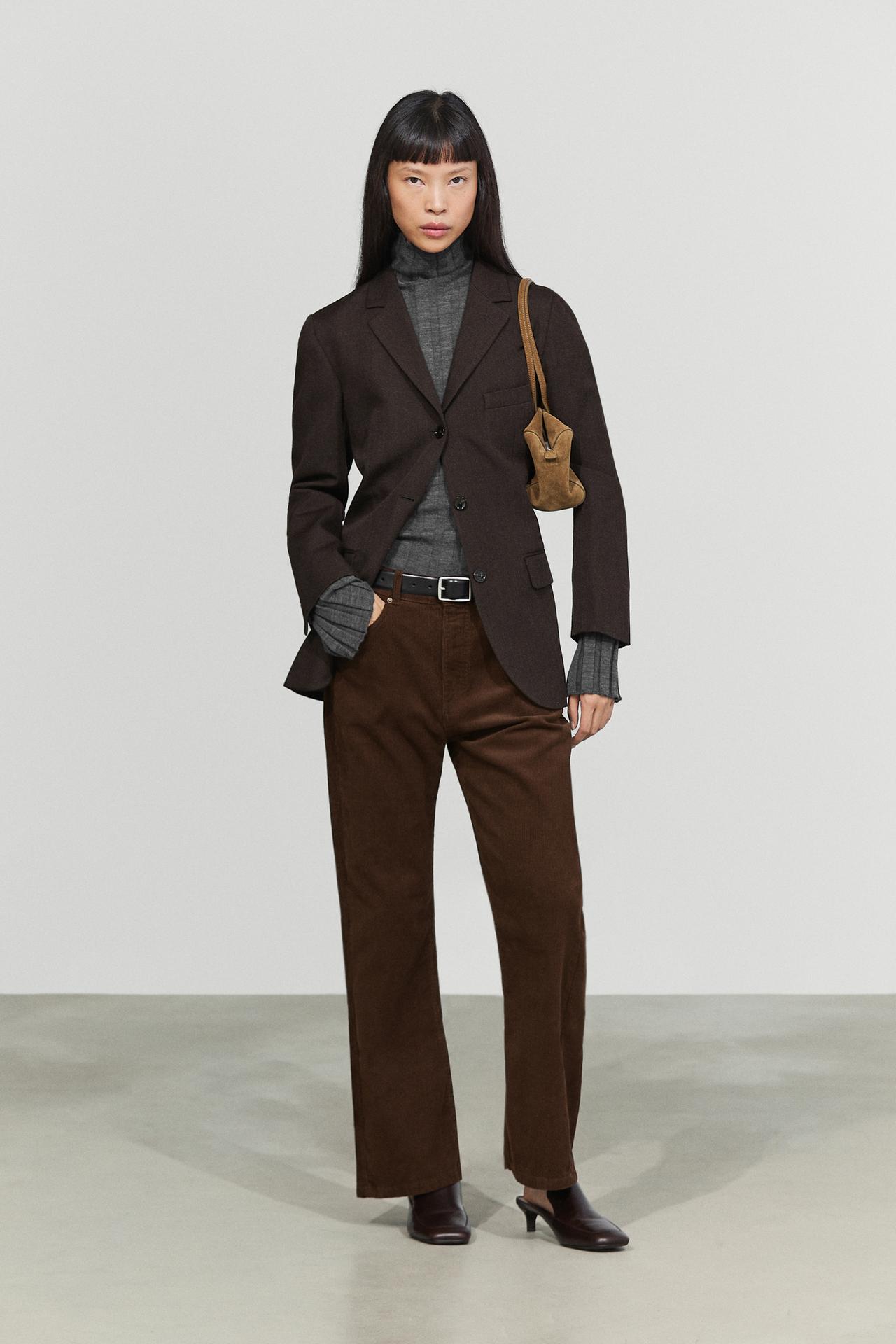 100% wool button detail blazer — BROWN