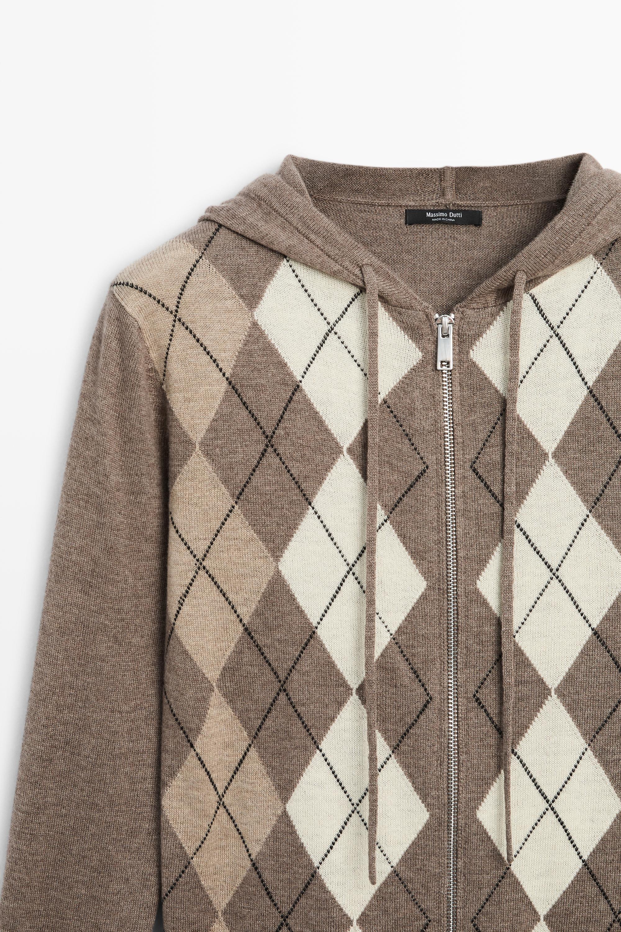 Hooded zip-up knit cardigan — TAUPE GREY