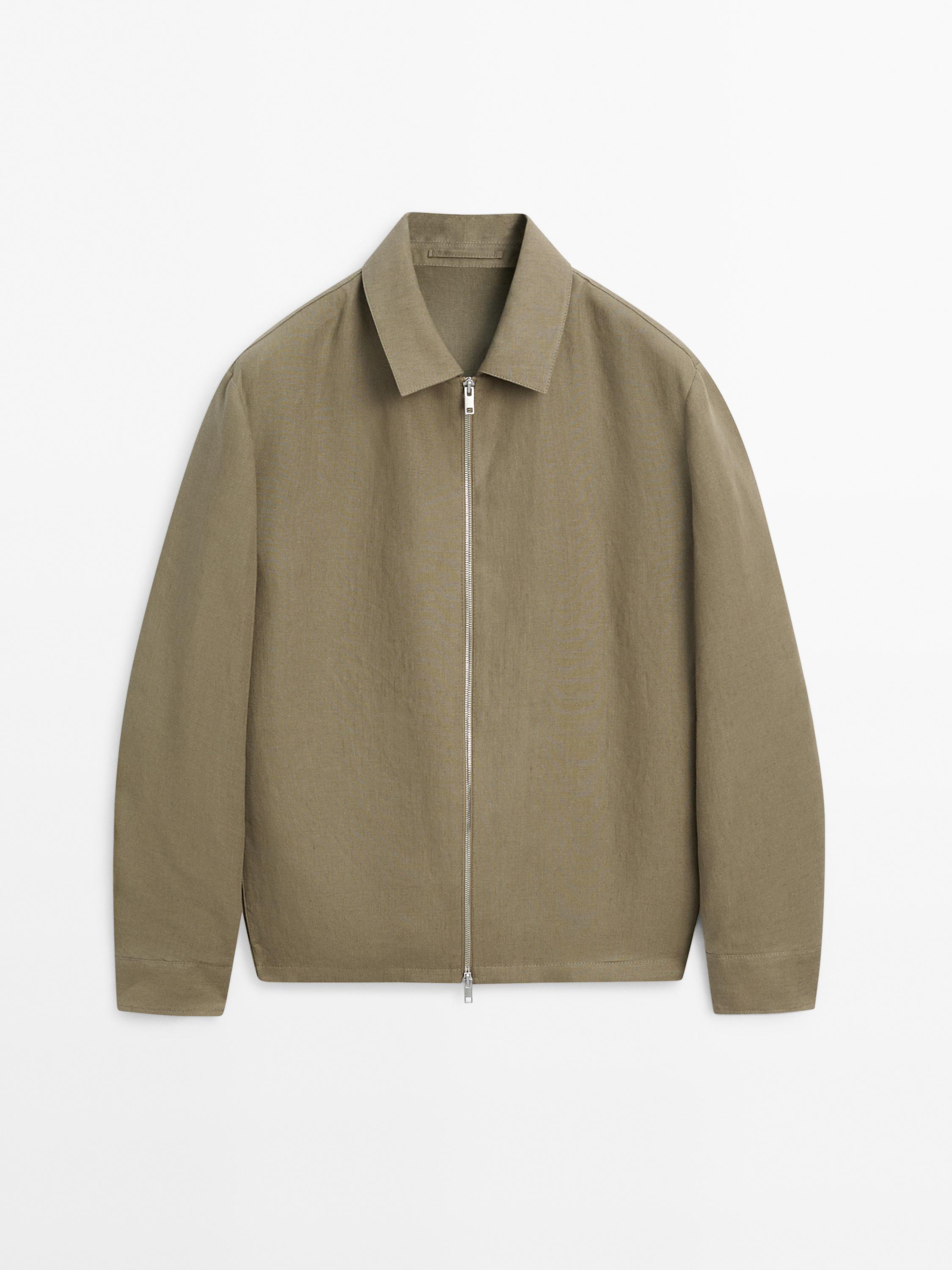 100% linen total look zip-up jacket