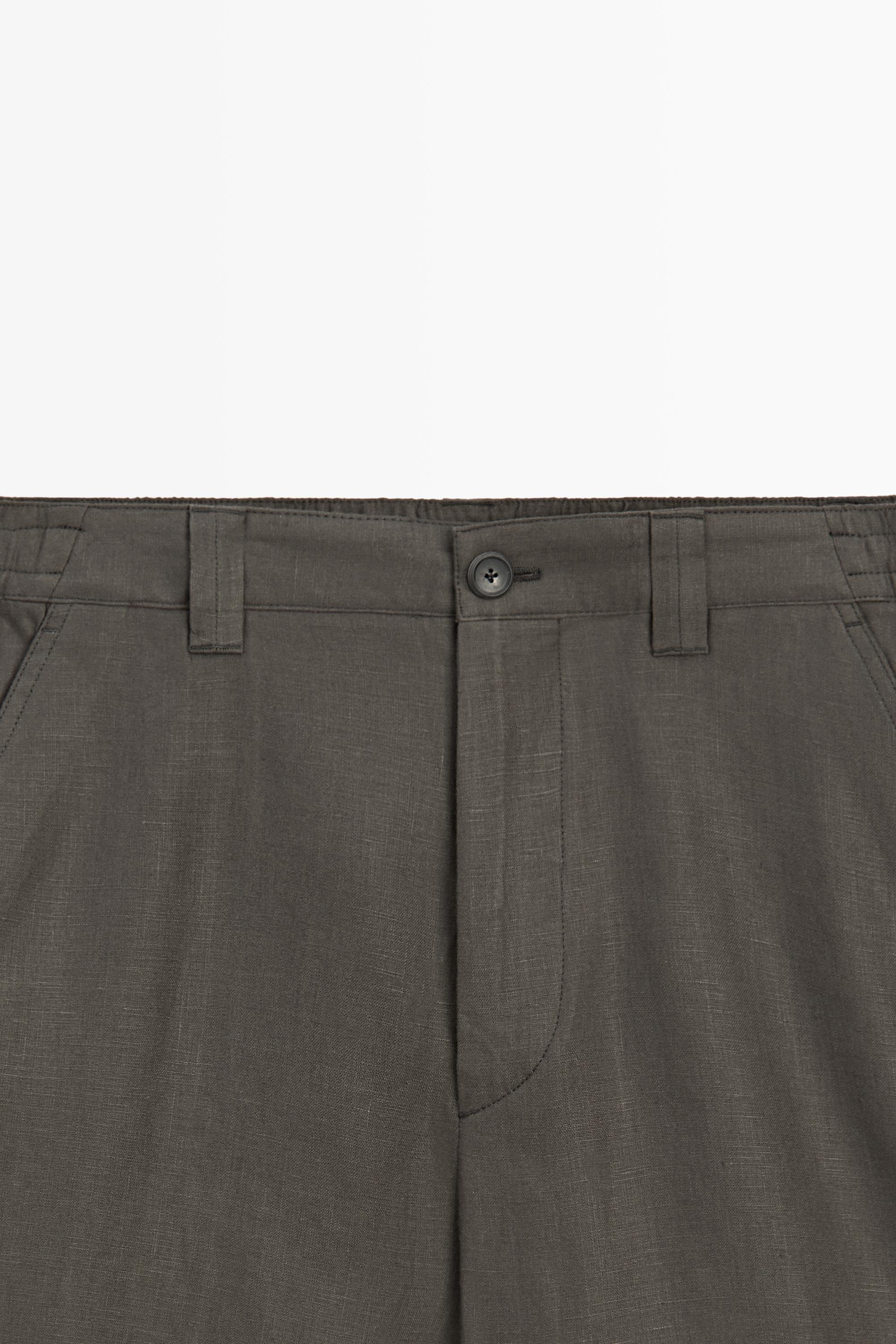 100% linen short Bermuda shorts — KHAKI