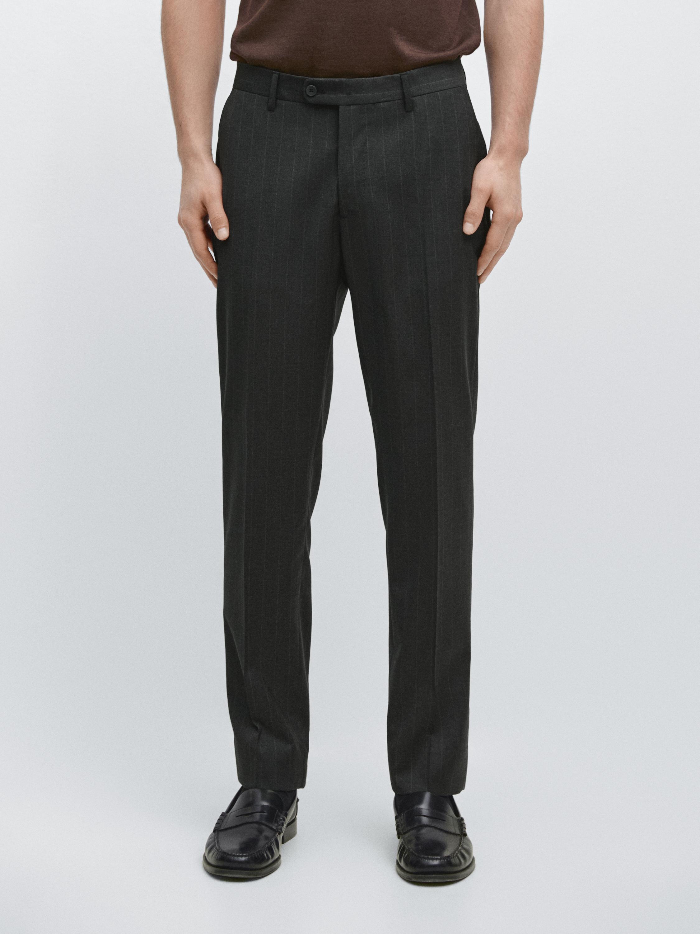 Pinstriped cool wool suit trousers — GREY