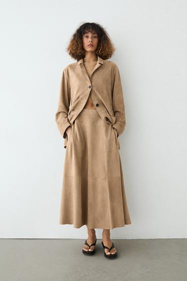 100% suede leather blazer with pocket details — SAND 5