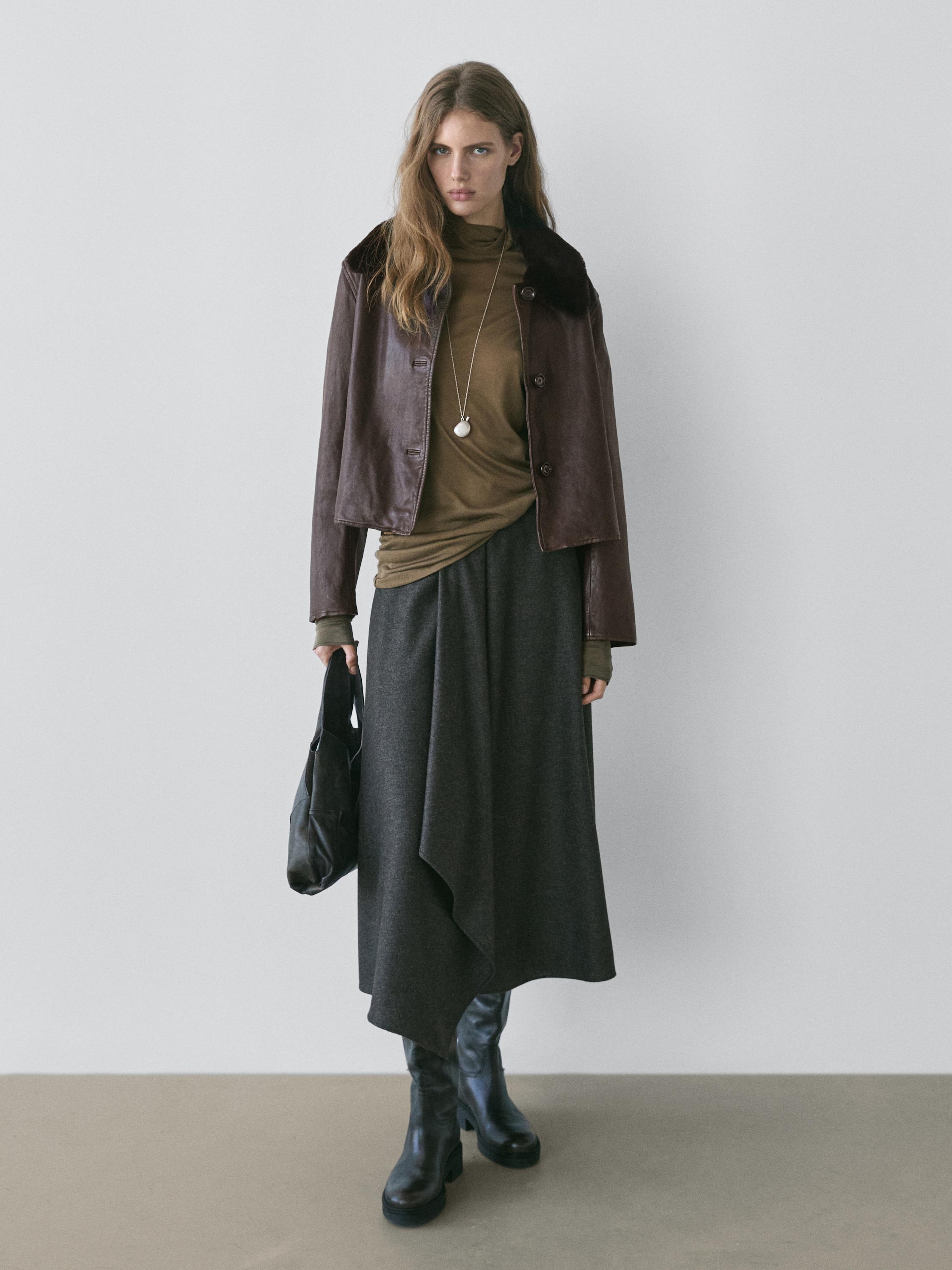 Nappa leather jacket with lambskin collar