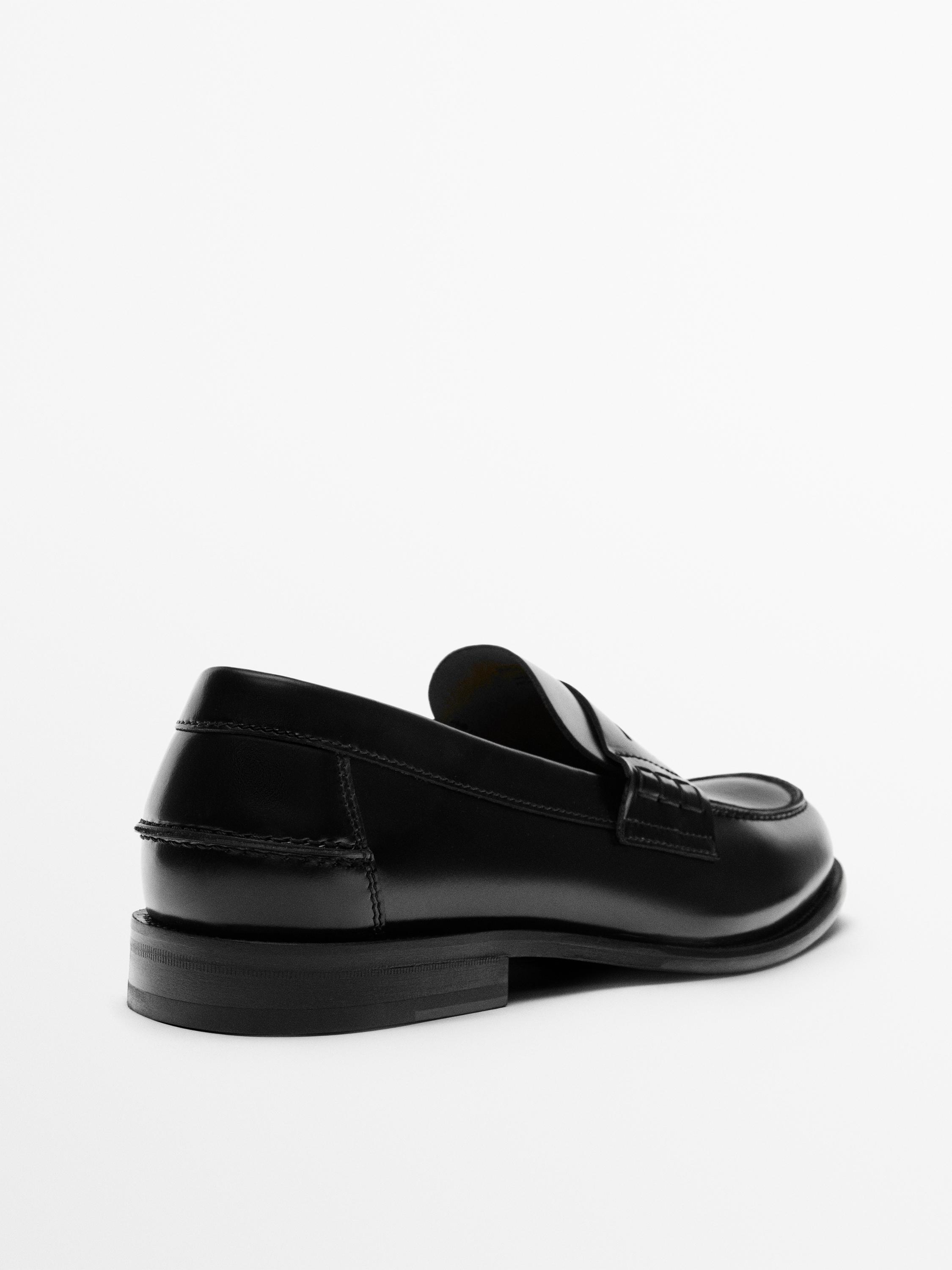 Leather loafers with penny strap — BLACK