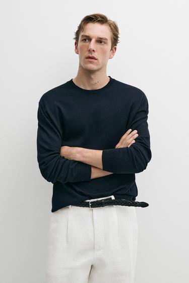 Cotton blend knit sweater — NAVY BLUE 3