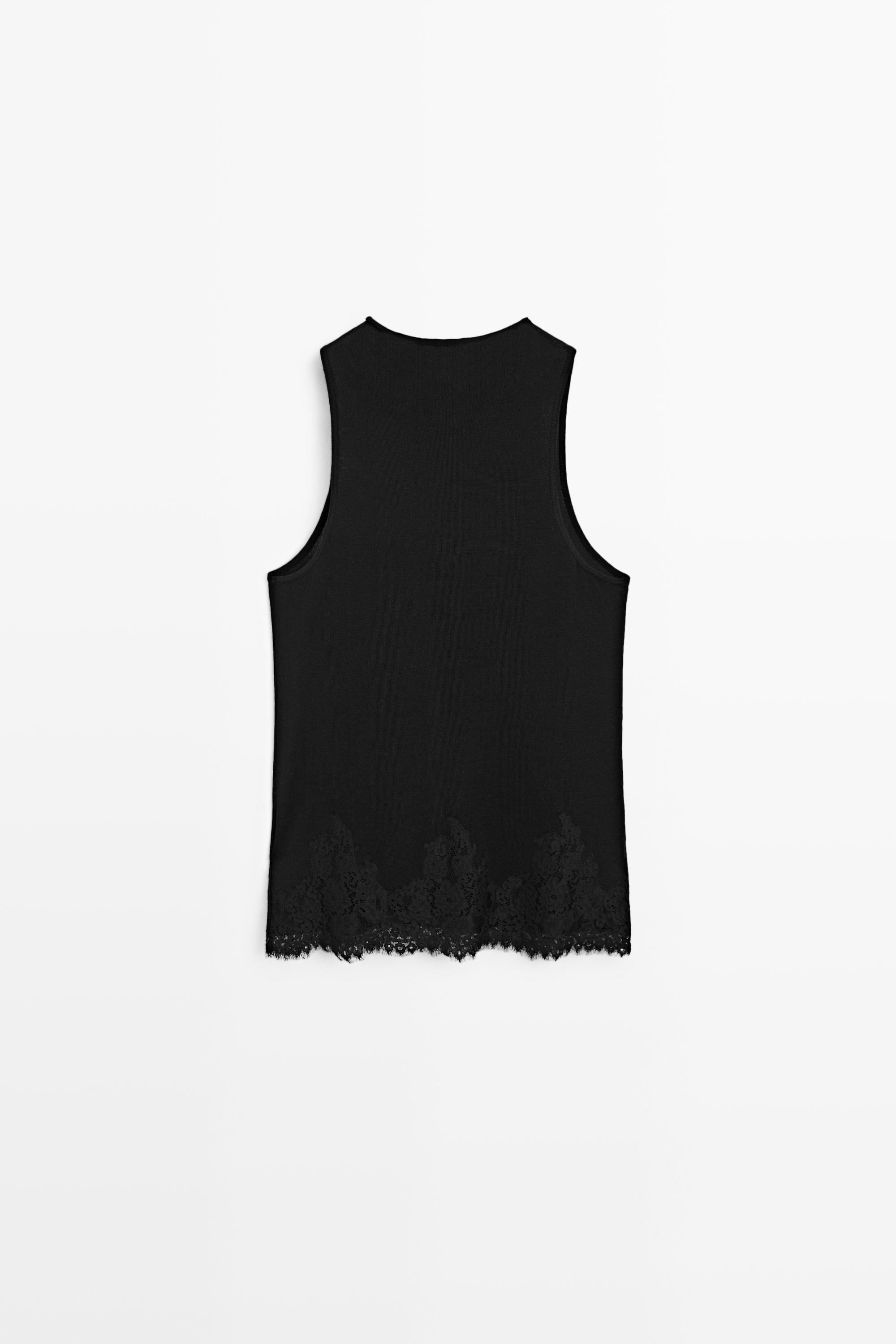 Lace detail halter top — BLACK