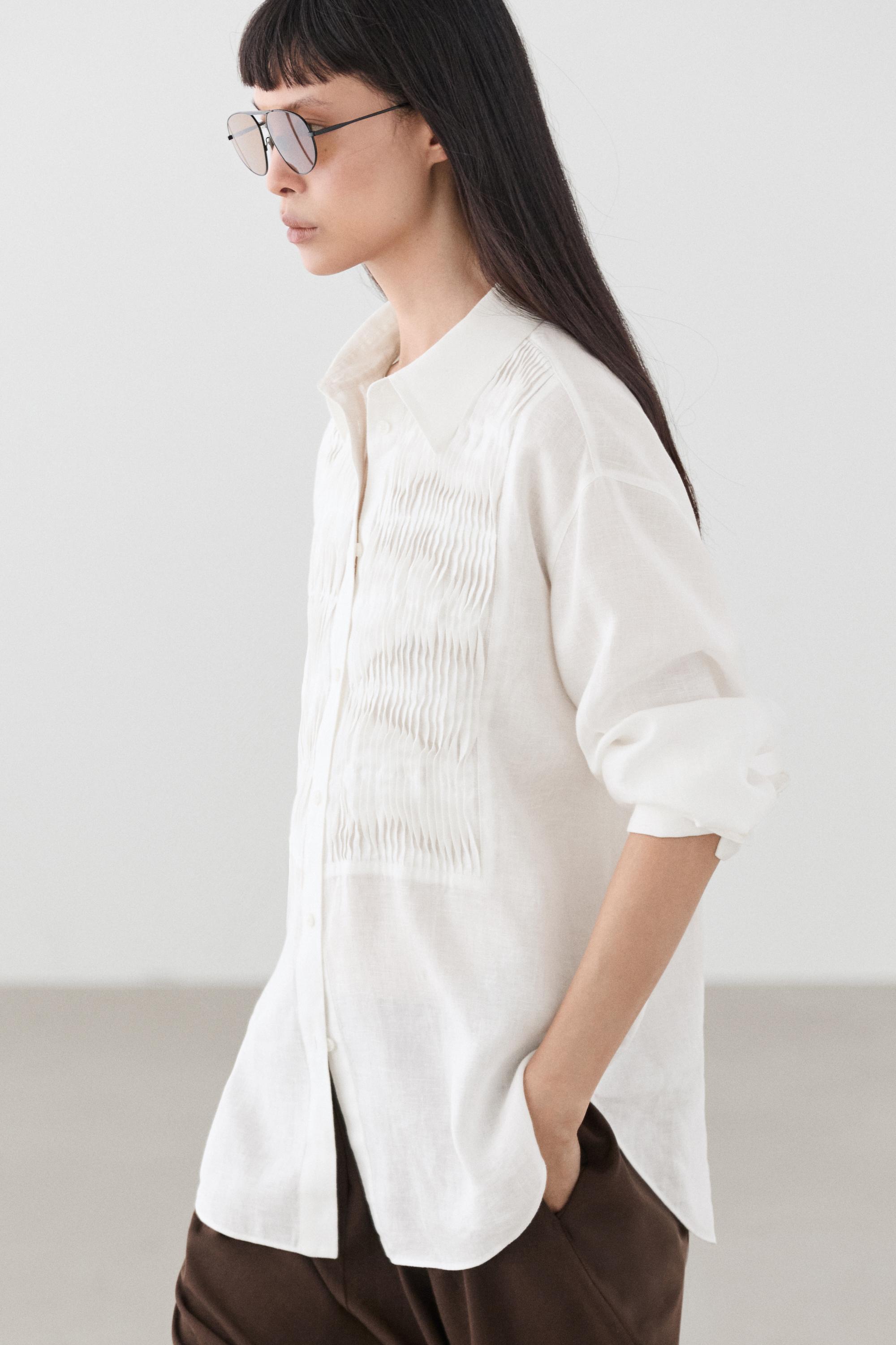 100% linen shirt with bib detail