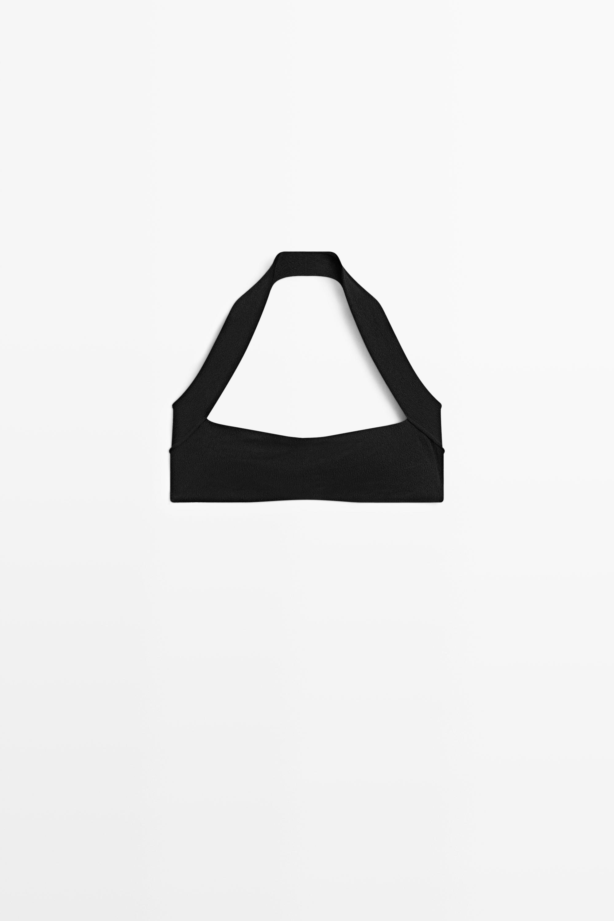 Textured halter bikini top — BLACK