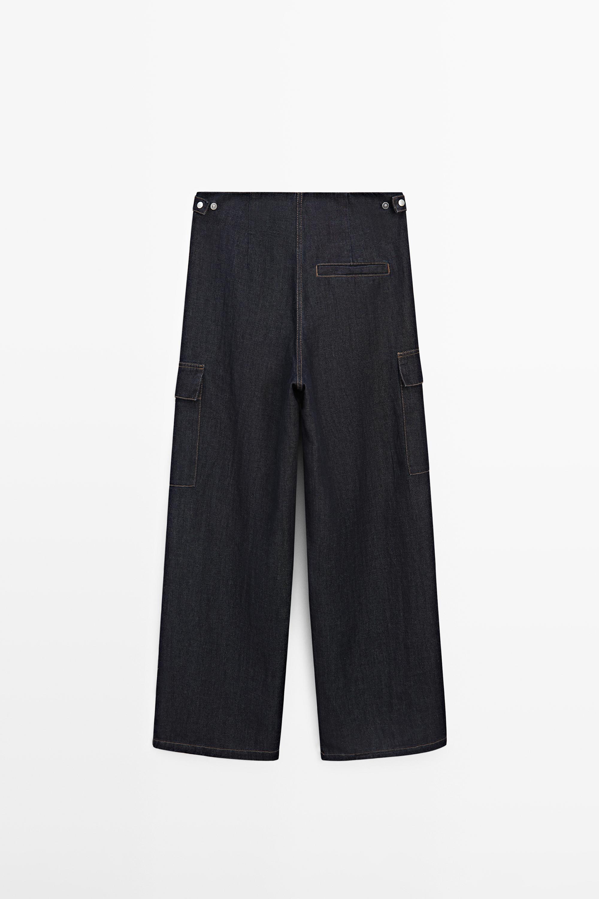 Linen blend cargo jeans — DARK BLUE
