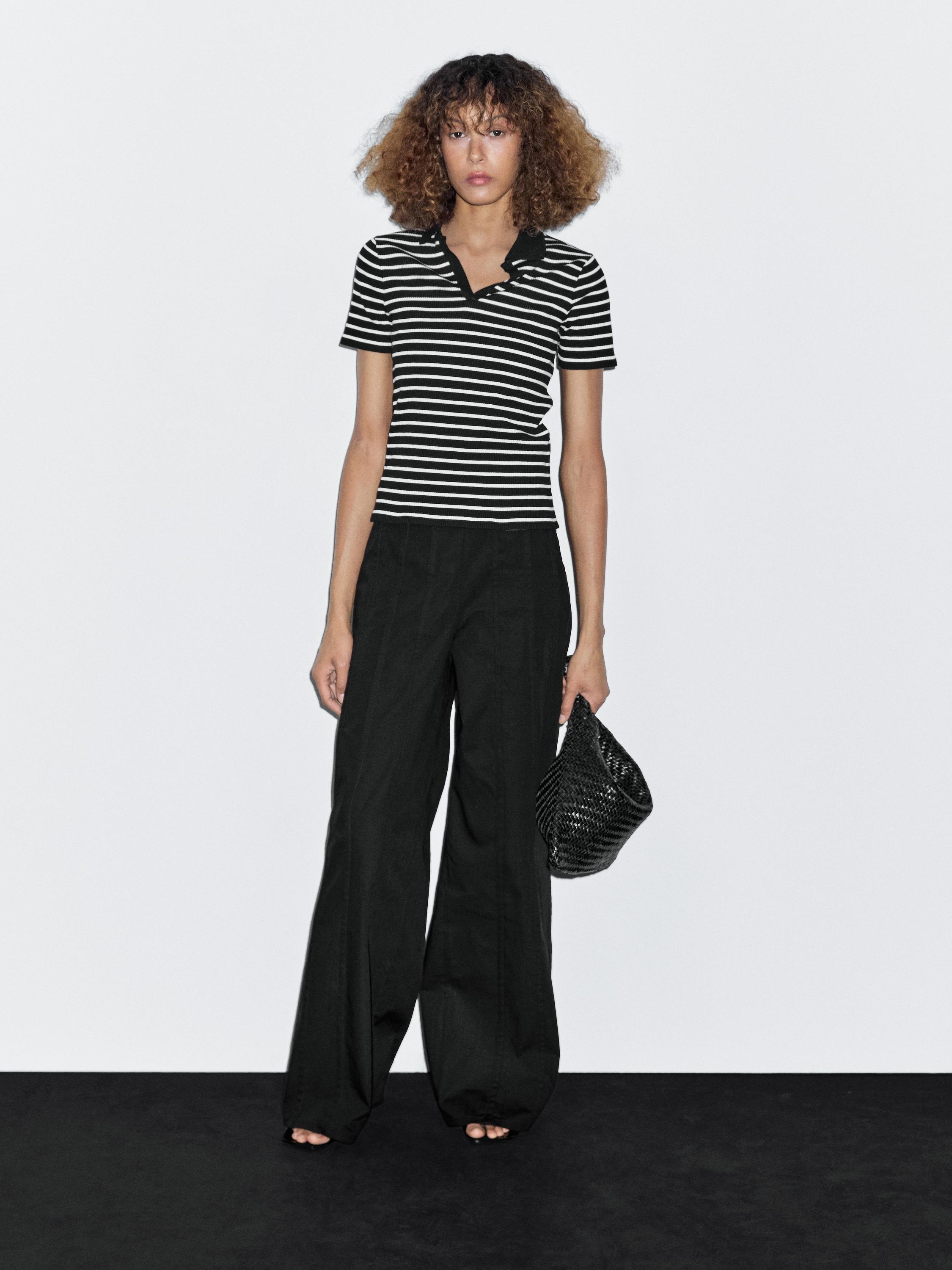 טי שירט פולו מתערובת כותנה עם פסים