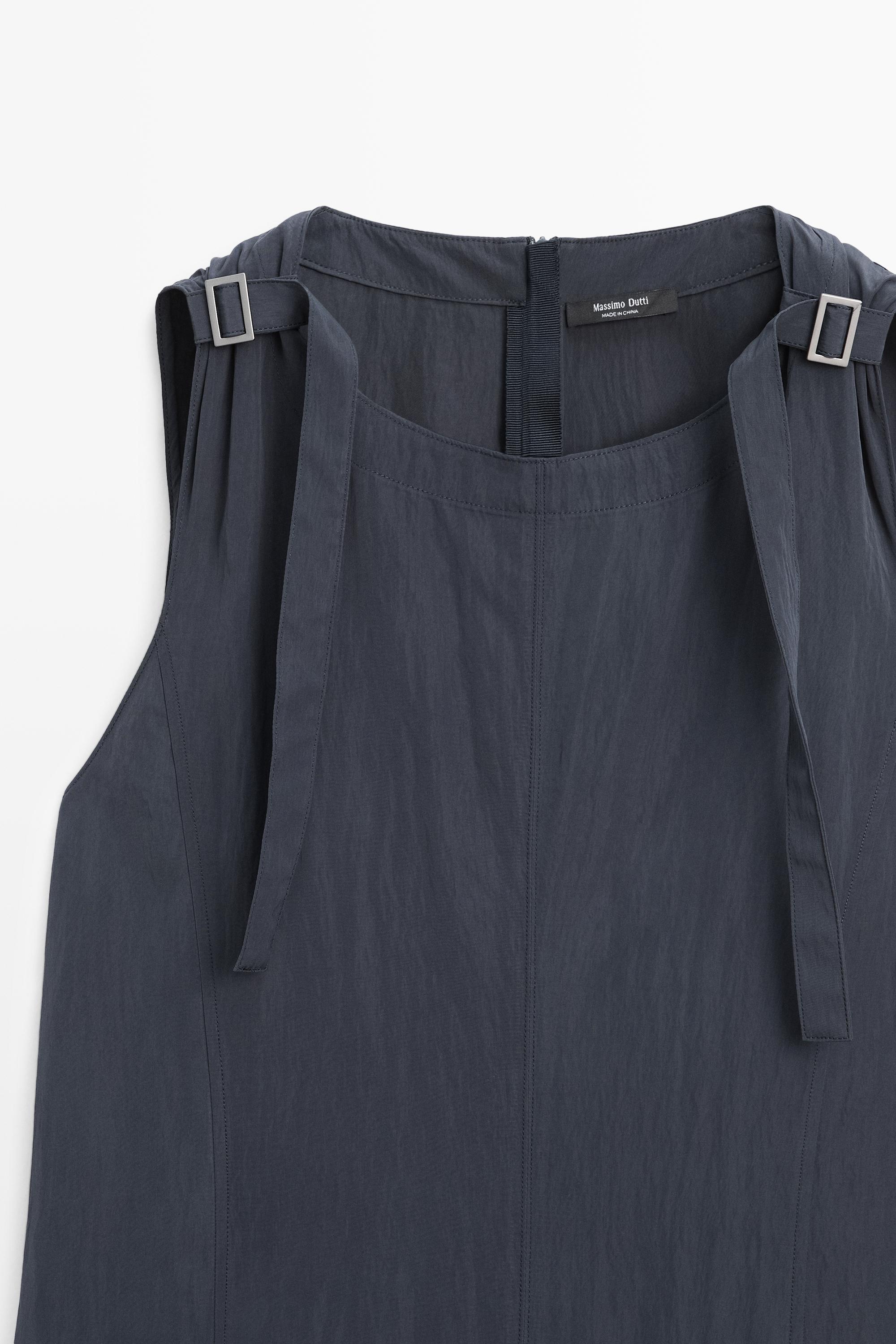 Flowing midi dress with buckles — GREY BLUE