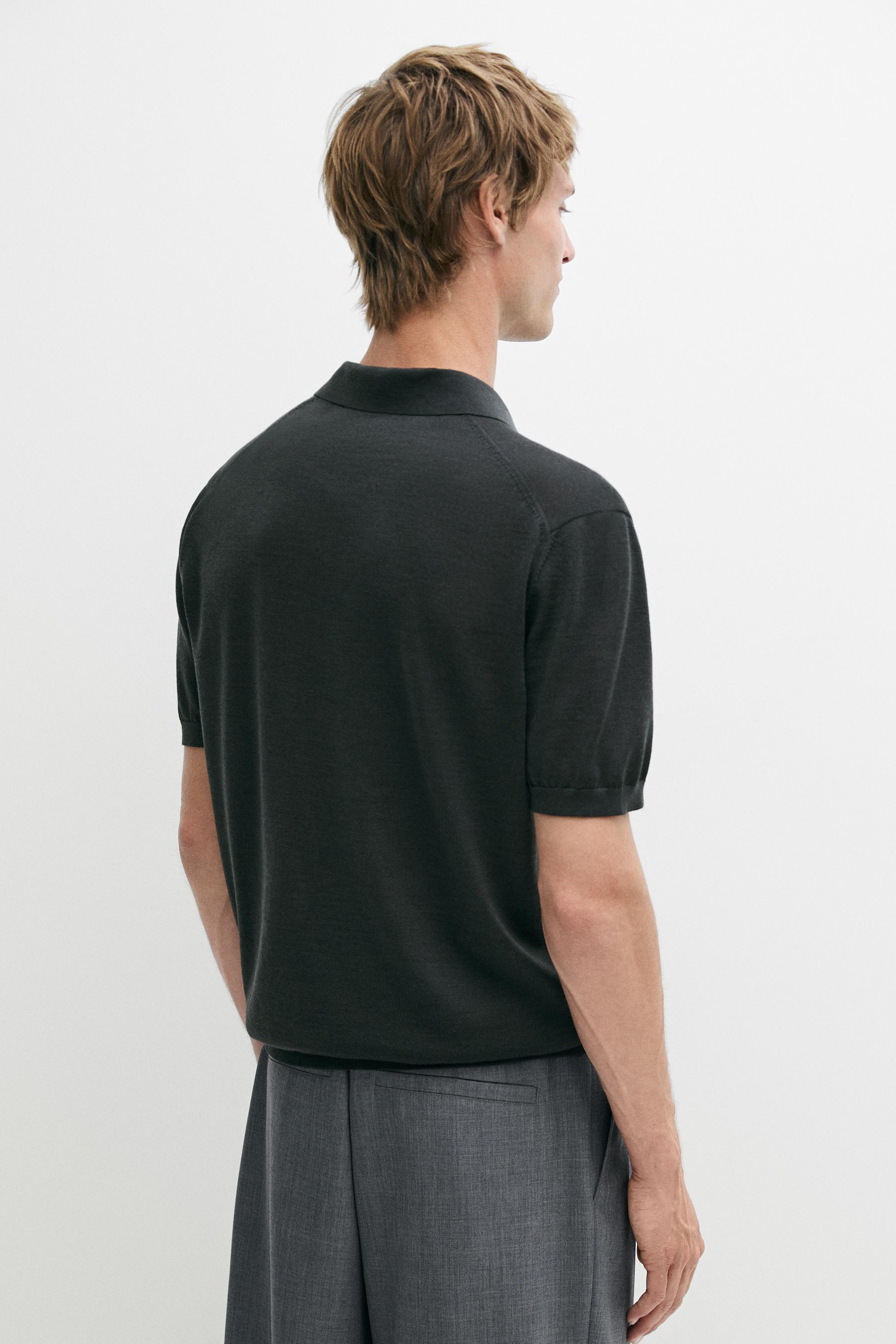 Wool blend knit polo shirt — Greyish green