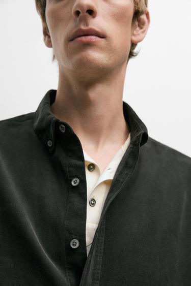Regular fit needlecord shirt — PETROL BLUE 8