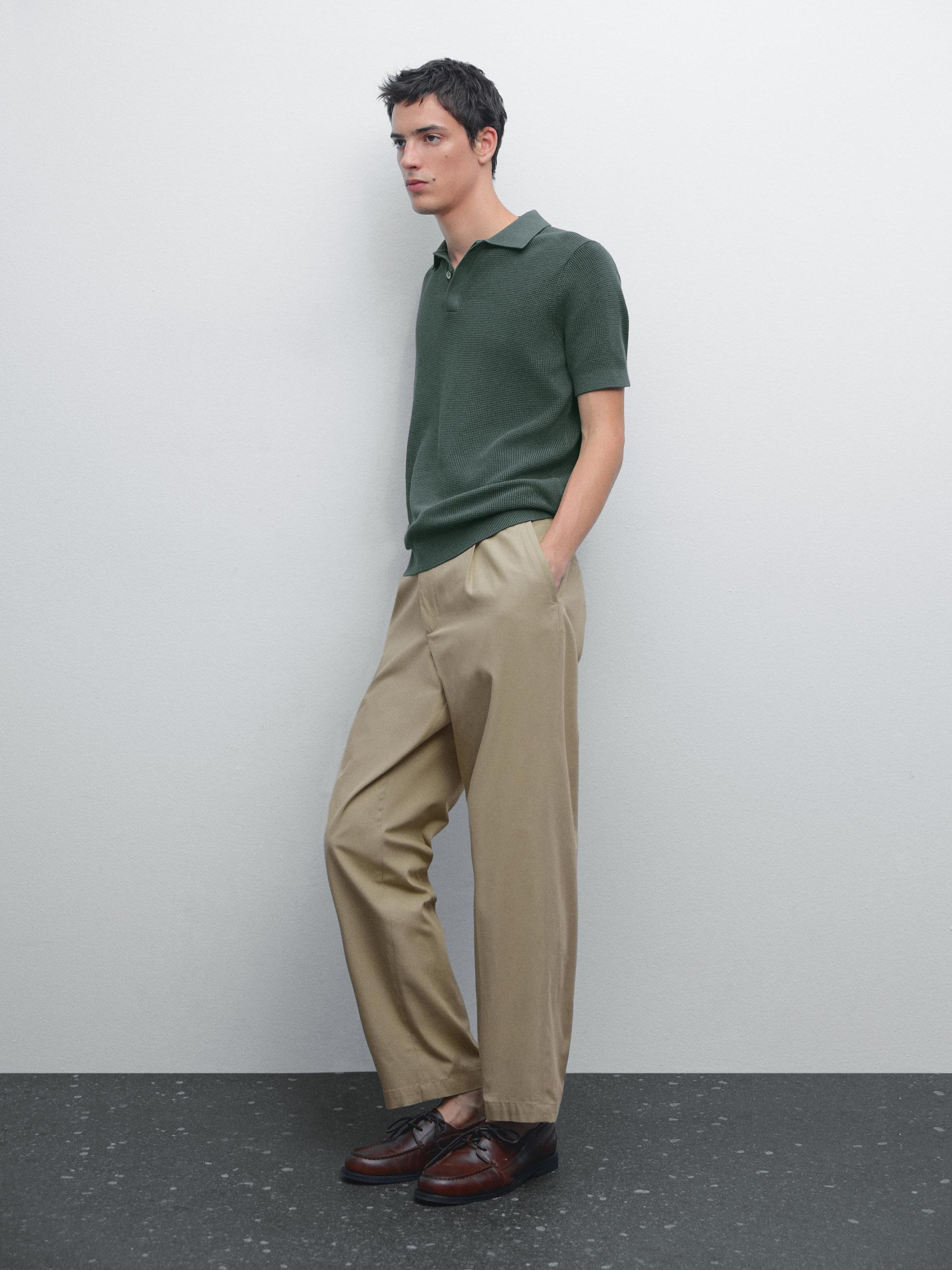 Polo En Maille Texturée De Coton - Vert Vigoré Sombre - L - Massimo Dutti - Homme