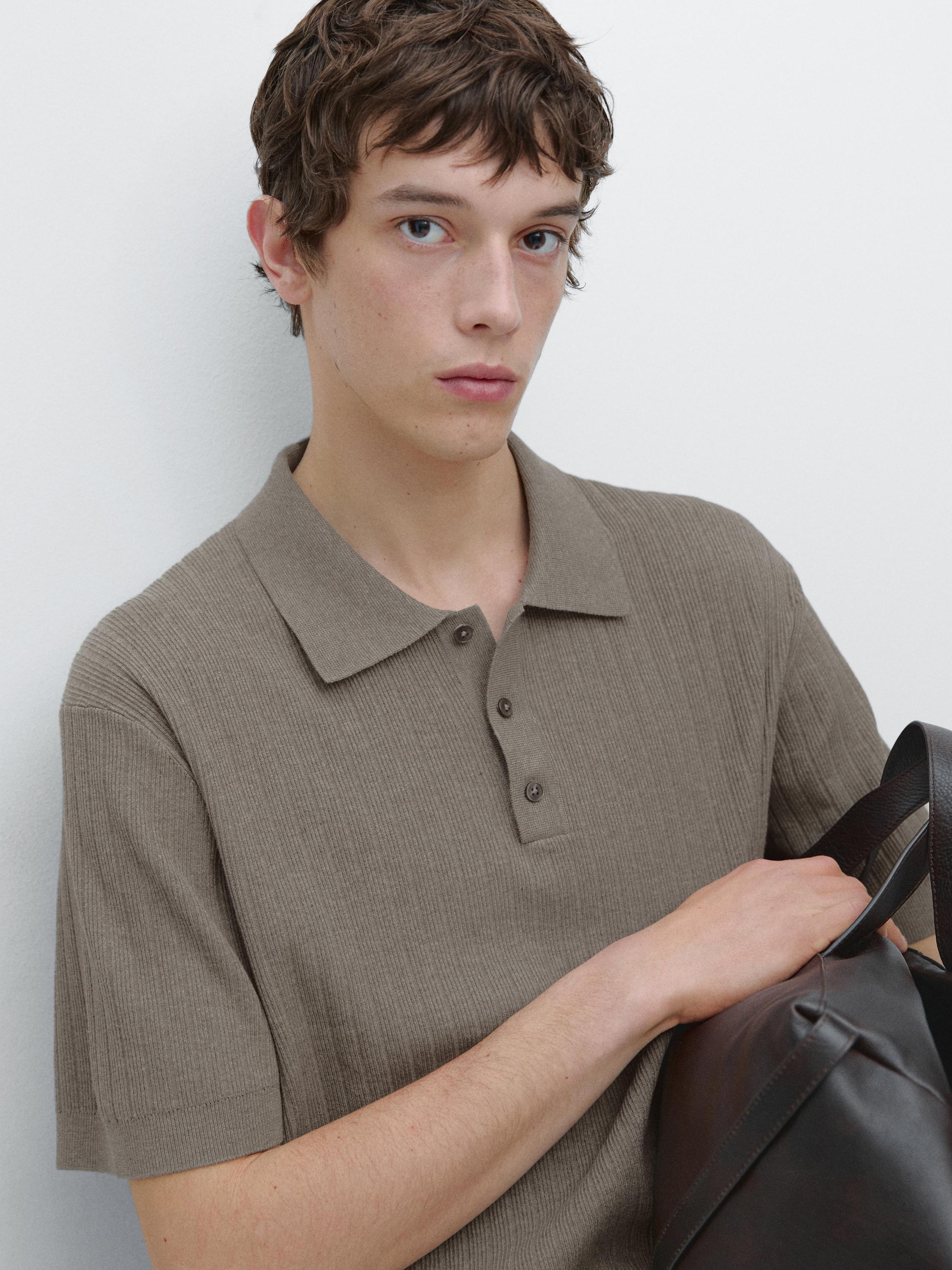 Ribbed knit cotton polo shirt — Washed
