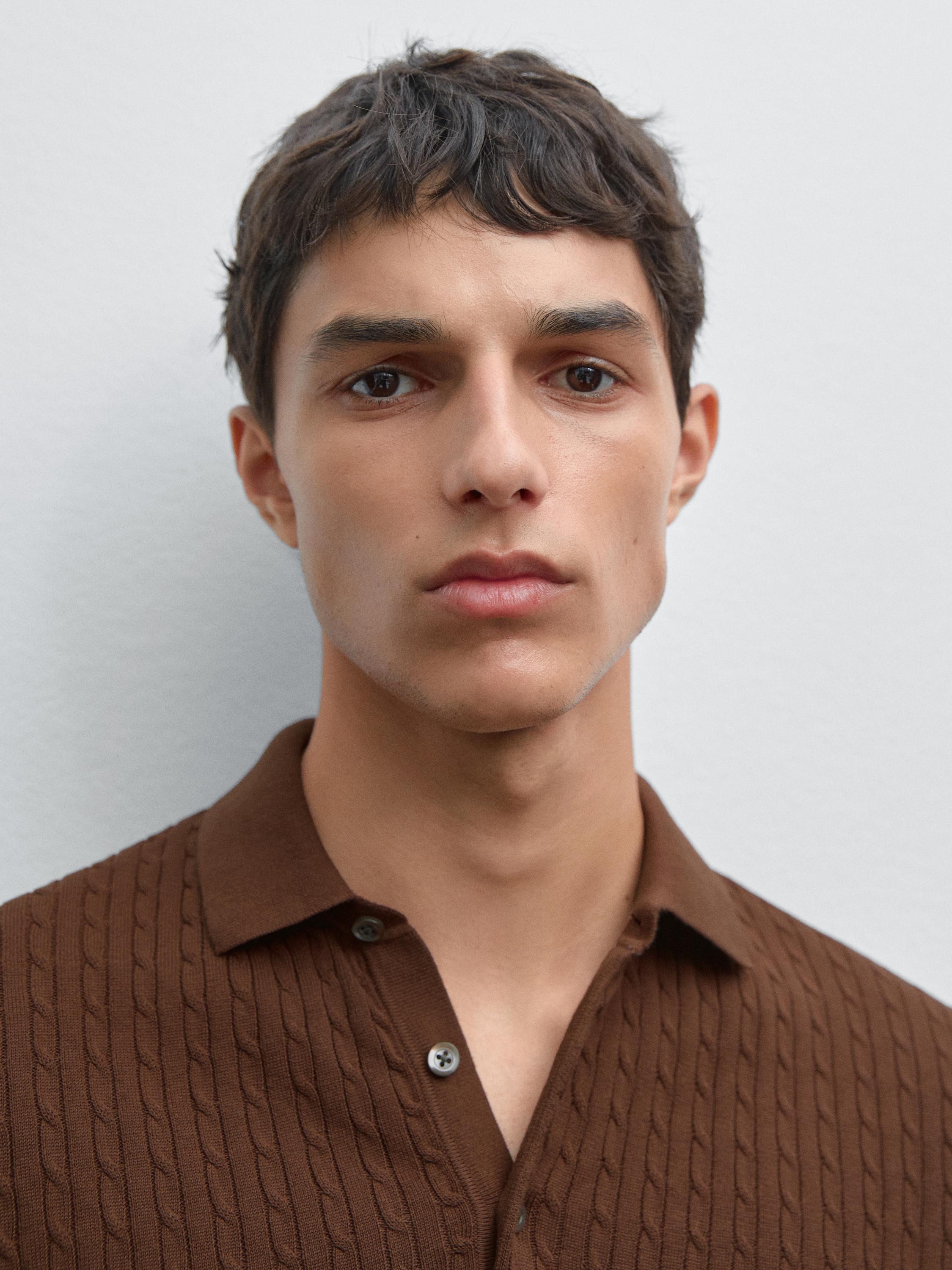 Cotton cable-knit polo sweater