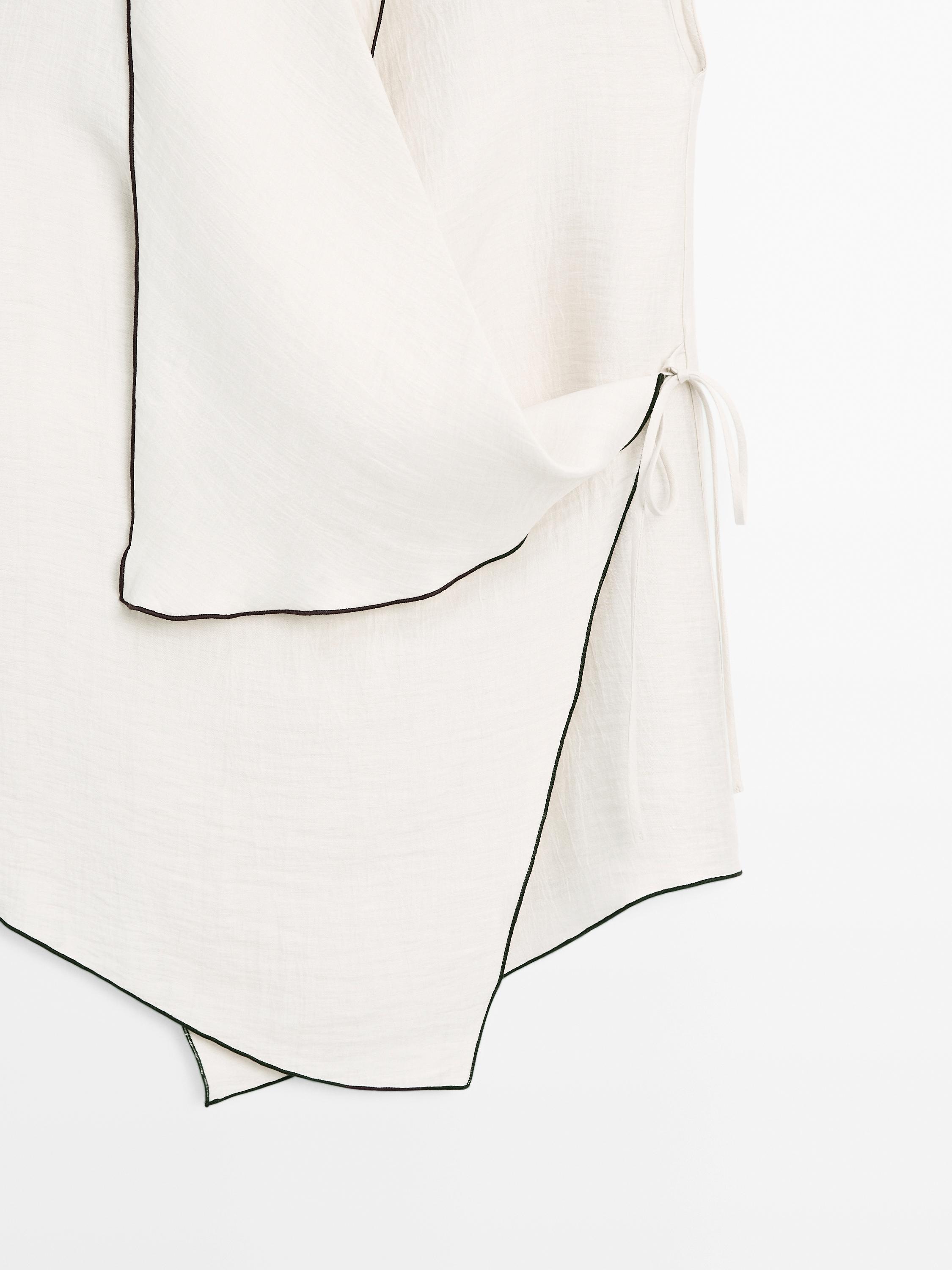 Kontrast keten karışımlı kruvaze kimono