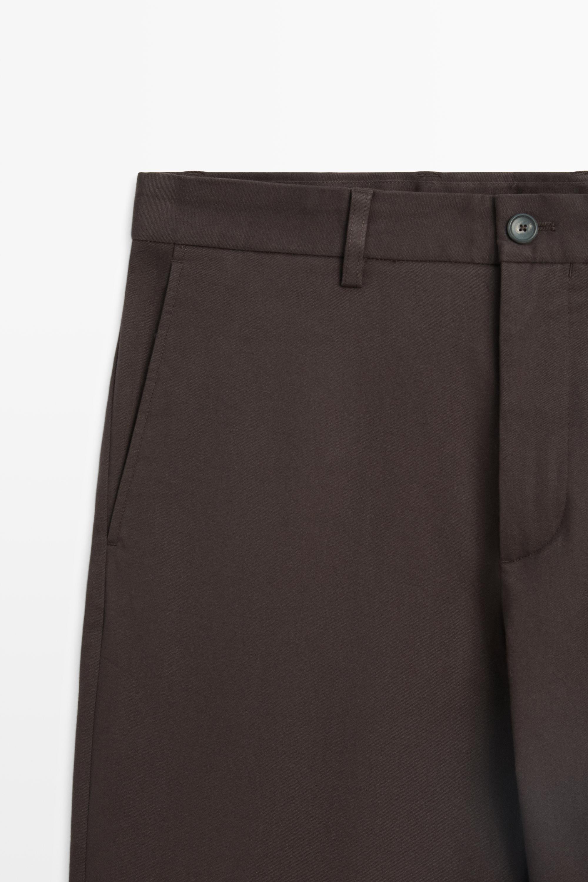 Cotton blend straight-leg pants — BROWN