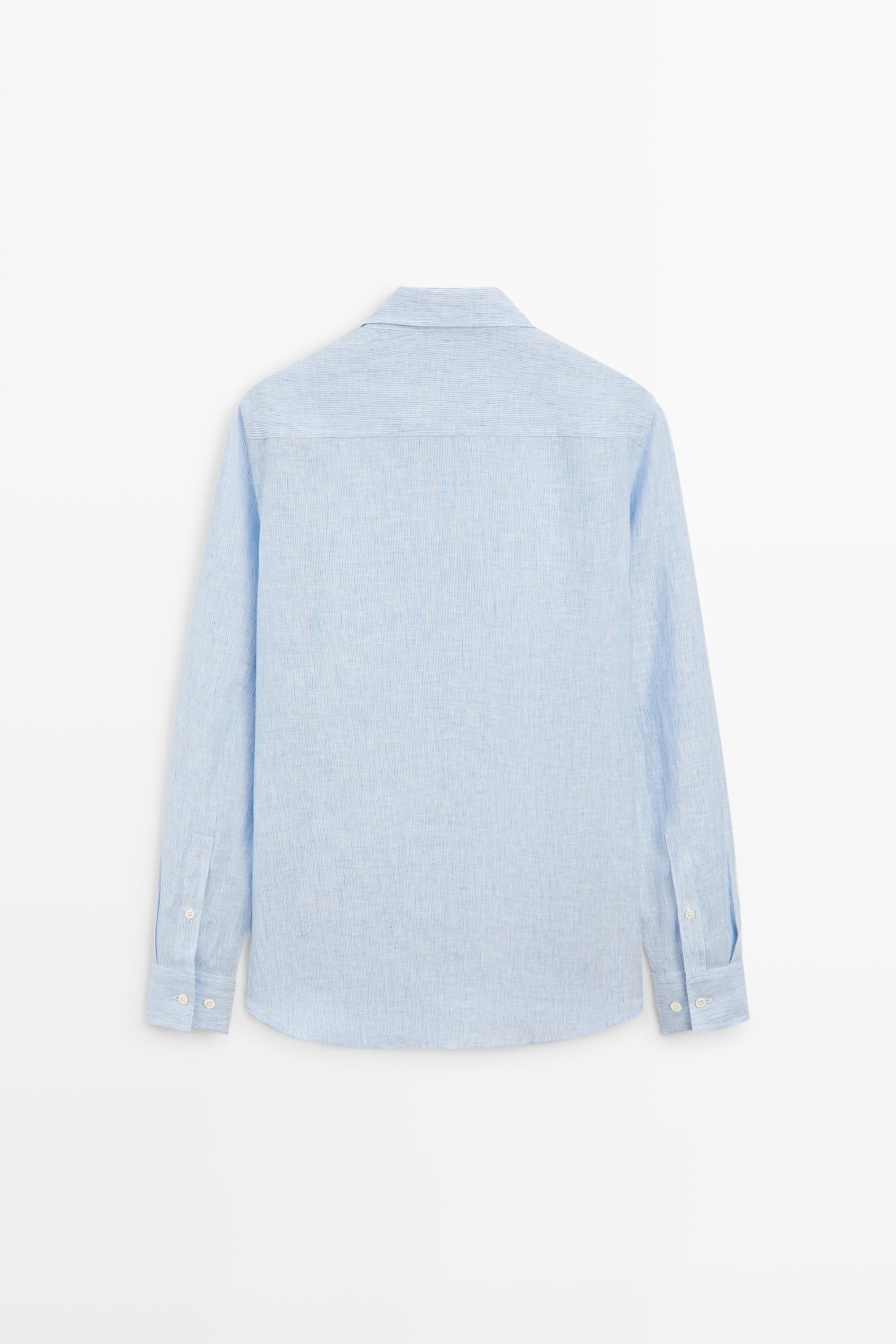 100% linen regular fit pinstriped shirt — SKY BLUE