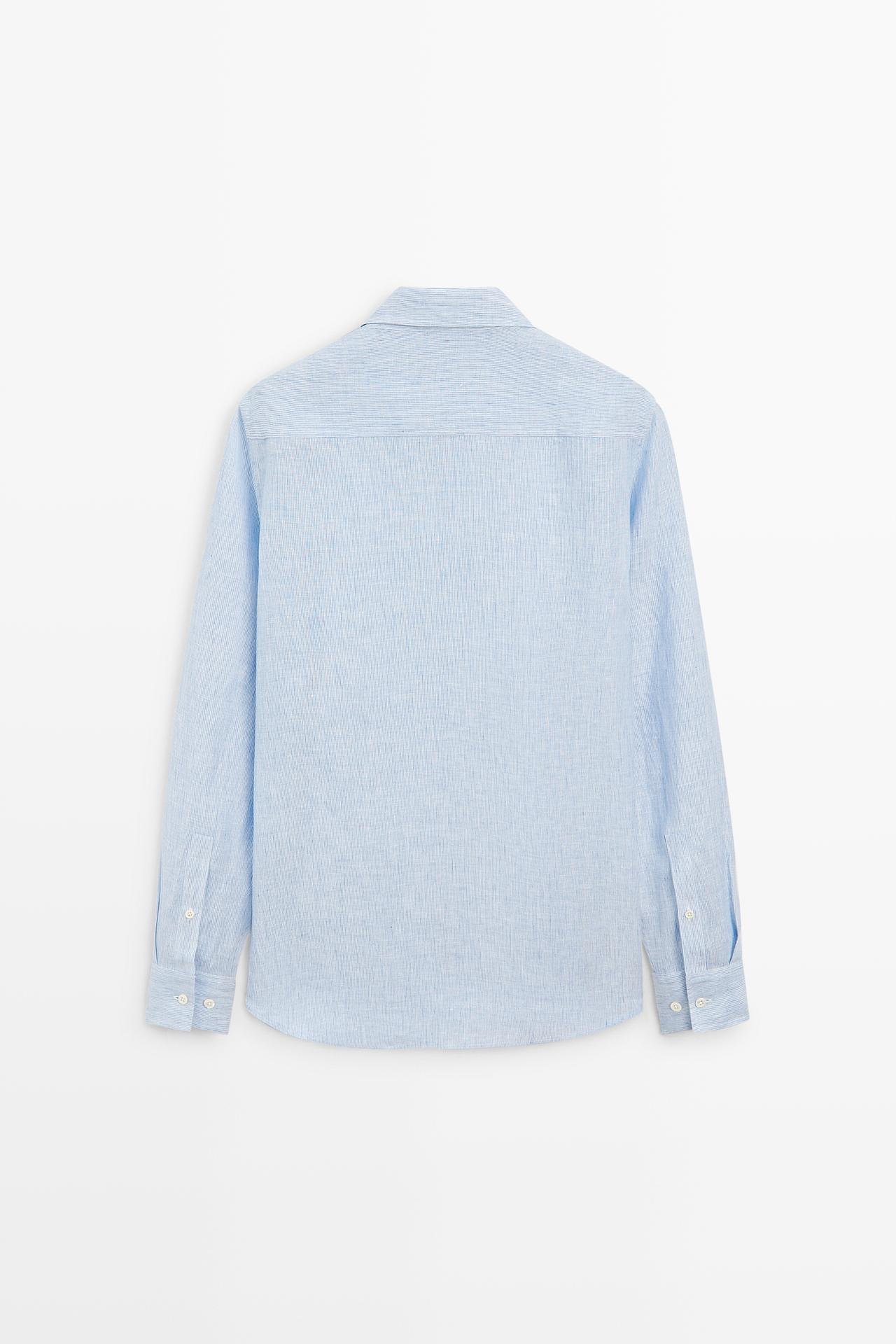 100% linen regular fit pinstriped shirt — SKY BLUE