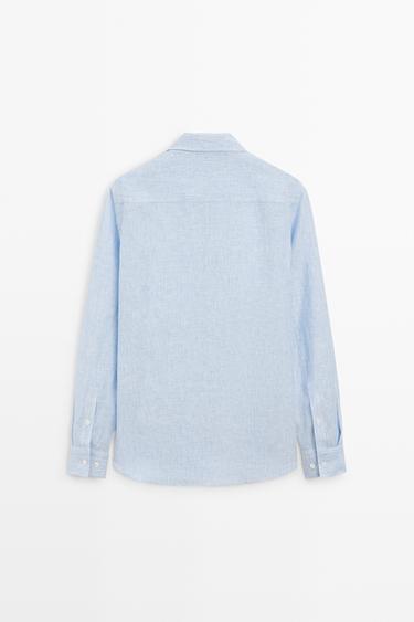 100% linen regular fit pinstriped shirt — SKY BLUE 6